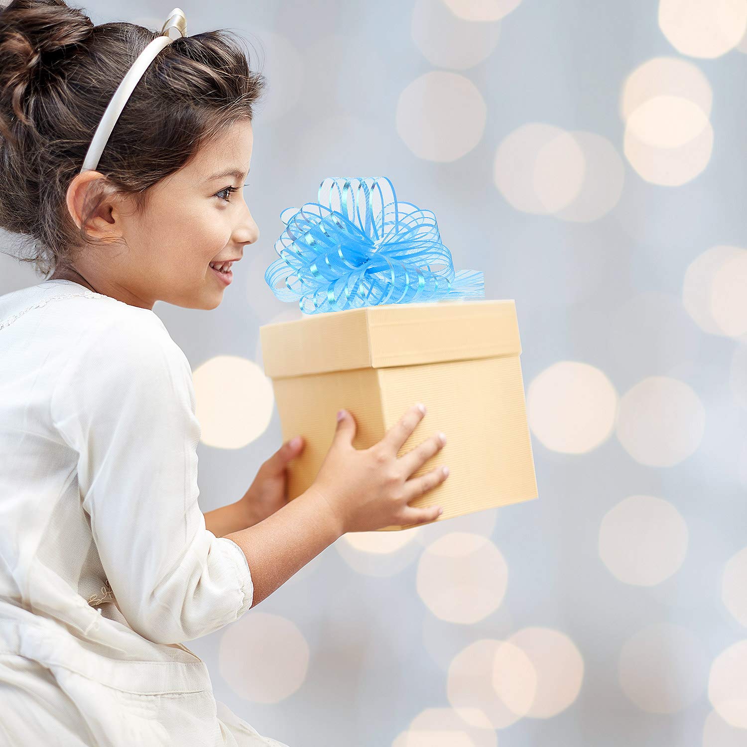 12-Piece Large Pull Bow Gift Wrapping Ribbons - 8 Inch Light Blue Decorative Bows for Presents, Wedding Decorations, Gift Baskets & Flower Arrangements - Perfect for Birthday Gifts, Christmas Packages & Party Decor