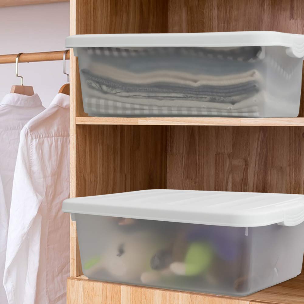 14 Quart Clear Plastic Storage Box with White Lids - 2 Pack Underbed Organizer for Clothes, Shoes & Seasonal Items - Space Saving Home Organization Solution