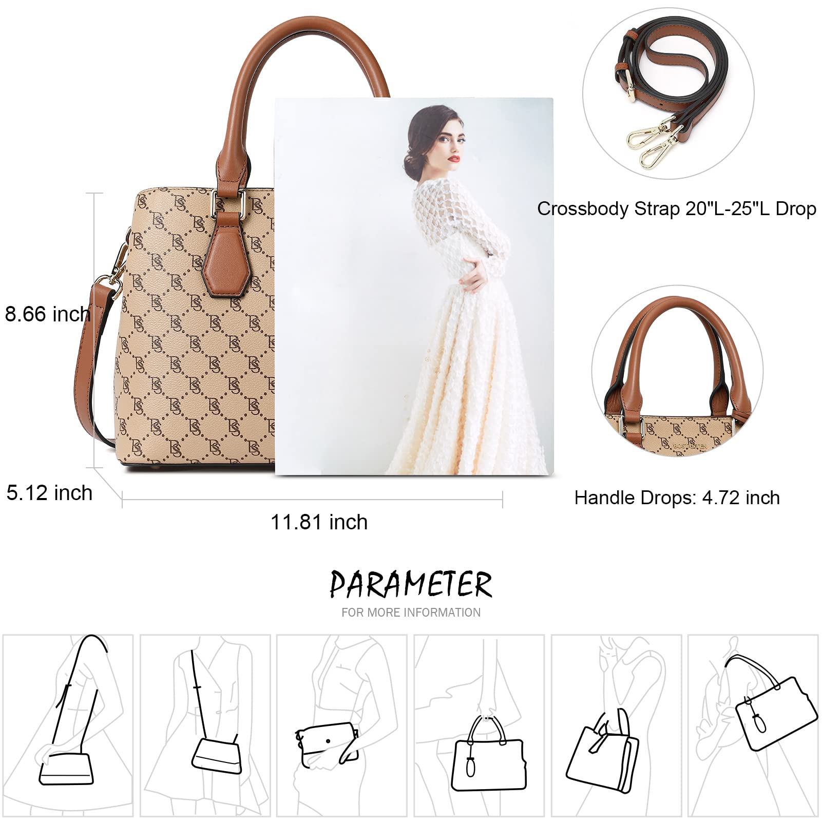BOSTANTEN Genuine Leather Women's Handbag Top Handle Satchel Purse Medium Size - Perfect for Work, Travel, and Everyday Use