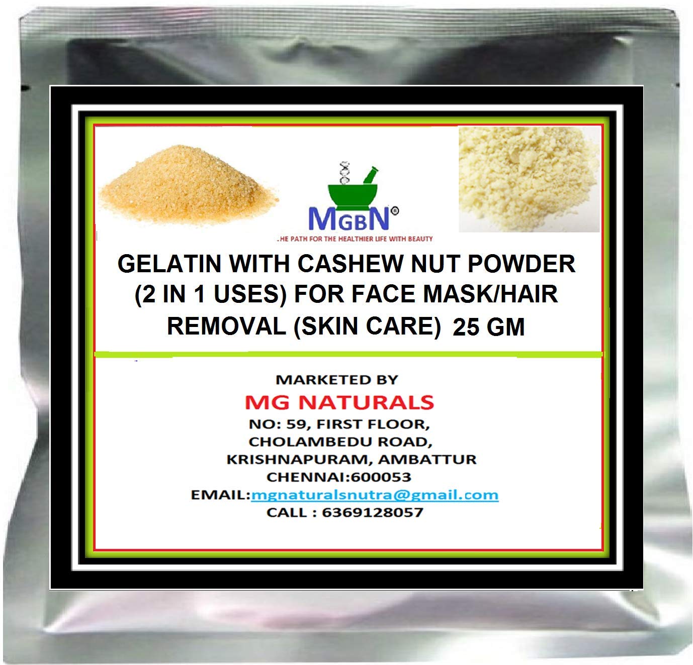 2-in-1 Gelatin with Cashew Nut Powder for Face Mask & Hair Removal - 25g | Natural Skin Care Solution for Smooth Skin & Hair-Free Body | Perfect for DIY Beauty Treatments at Home
