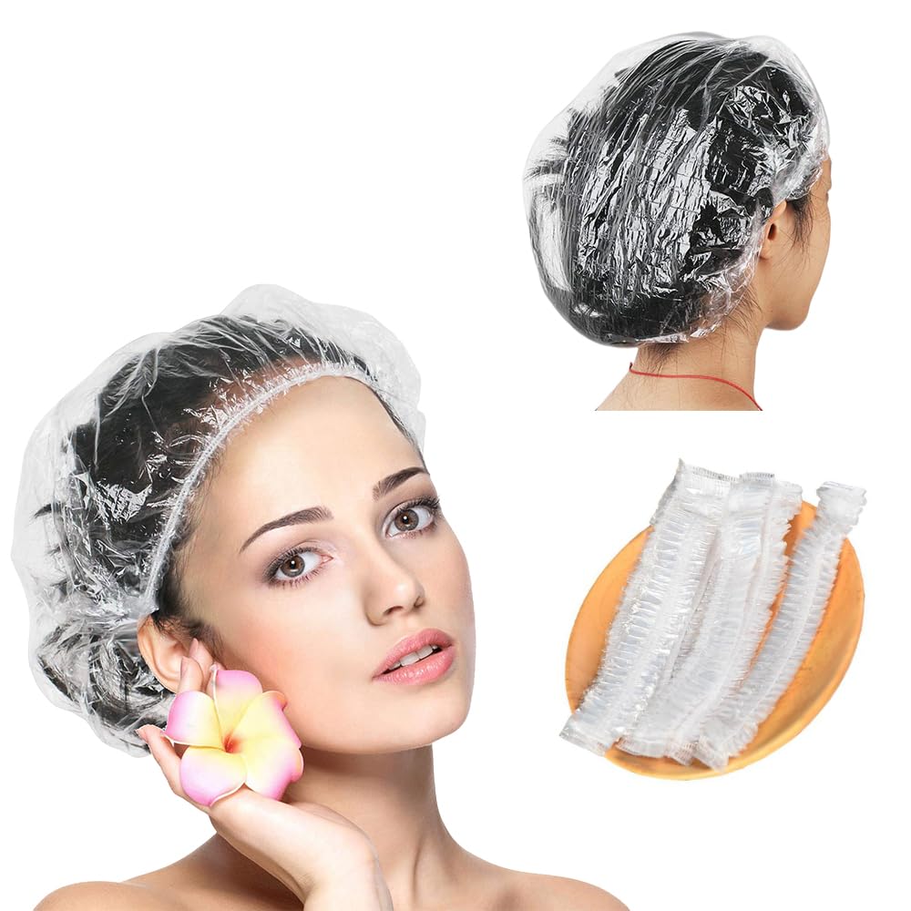 Fapiwen 100pcs Shower Caps for Women & Men - Waterproof Elastic Hair Cover for Bath, Spa, Salon & Travel - Reusable Disposable Shower Cap for Home, Hotel & Gym Use