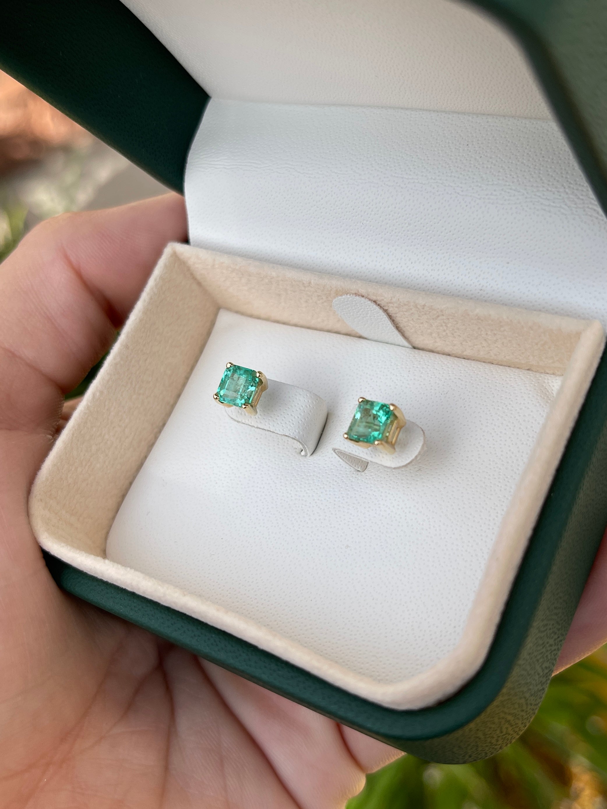 2.05tcw 5.5x5.5mm Asscher Cut Emerald Screw Back Stud Earrings in 14K Gold | Elegant Jewelry for Weddings, Parties & Special Occasions