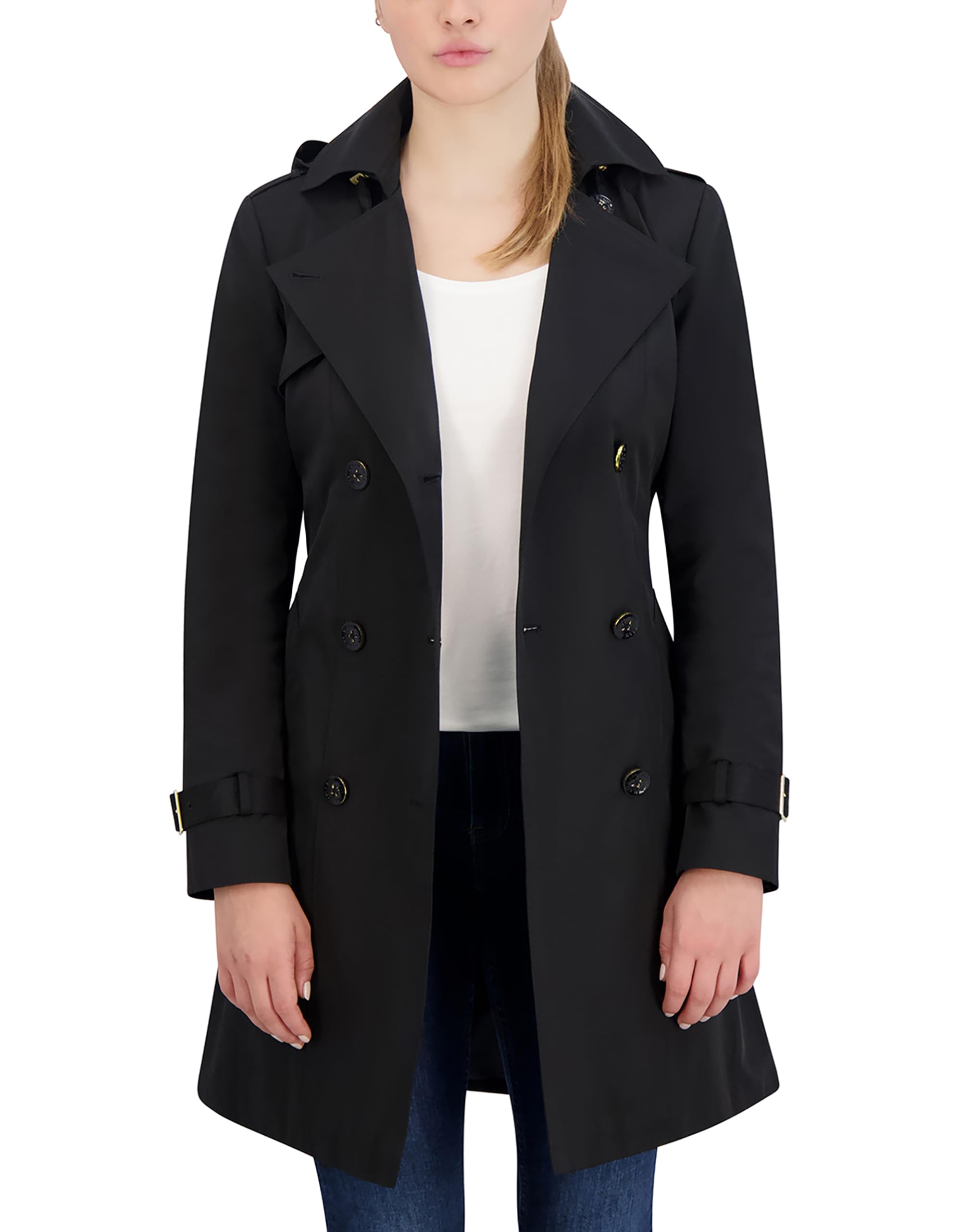 Cole Haan Women's Double Breasted Waterproof Trench Coat - Classic Long Raincoat for Office, Travel & Fall Fashion
