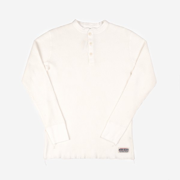 Iron Heart IHTL 1213 Waffle Knit Long Sleeve Thermal Henley Shirt for Men - White | Winter Layering, Outdoor Activities & Casual Wear