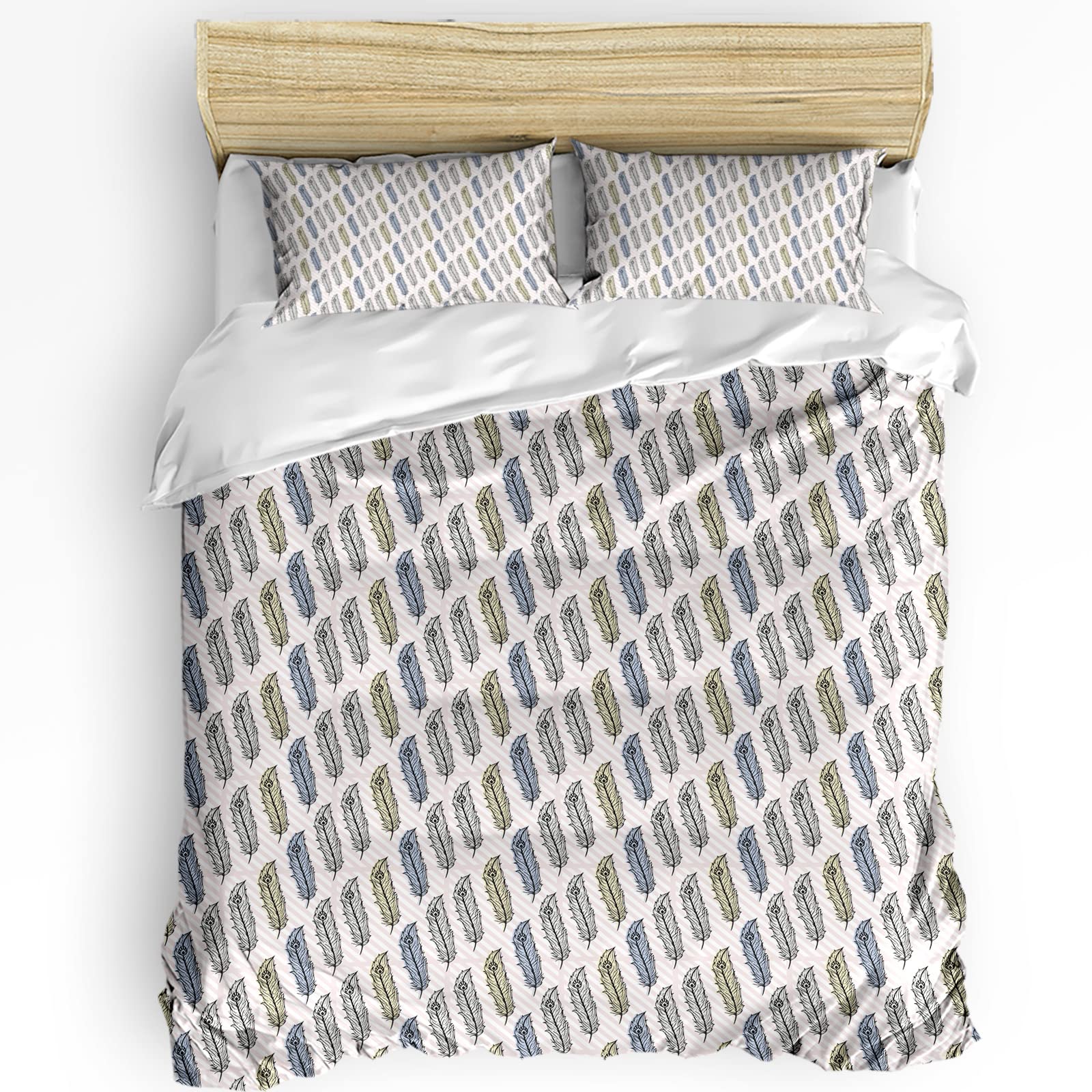 Fandim Fly Soft Twin Size 3-Piece Comforter Set - Peacock Feather Duvet Cover & 2 Pillow Shams, Vintage Traditional Artwork Design for Bedroom & Guest Room - Perfect for Cozy Sleep, Home Decor, and Gift Giving