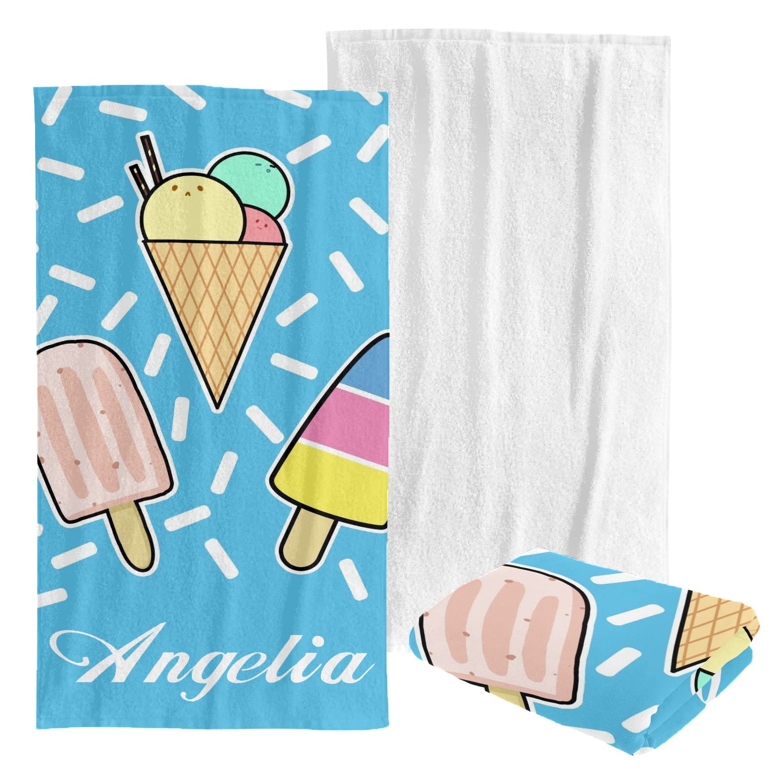 Custom Personalized Beach Towel - Soft Quick Dry Bath Towel Blanket for Swimming, Pool, Vacation - Ice Cream Blue Design for Kids, Men, Women, Boys & Girls | Perfect for Beach, Travel, Yoga & Outdoor Activities