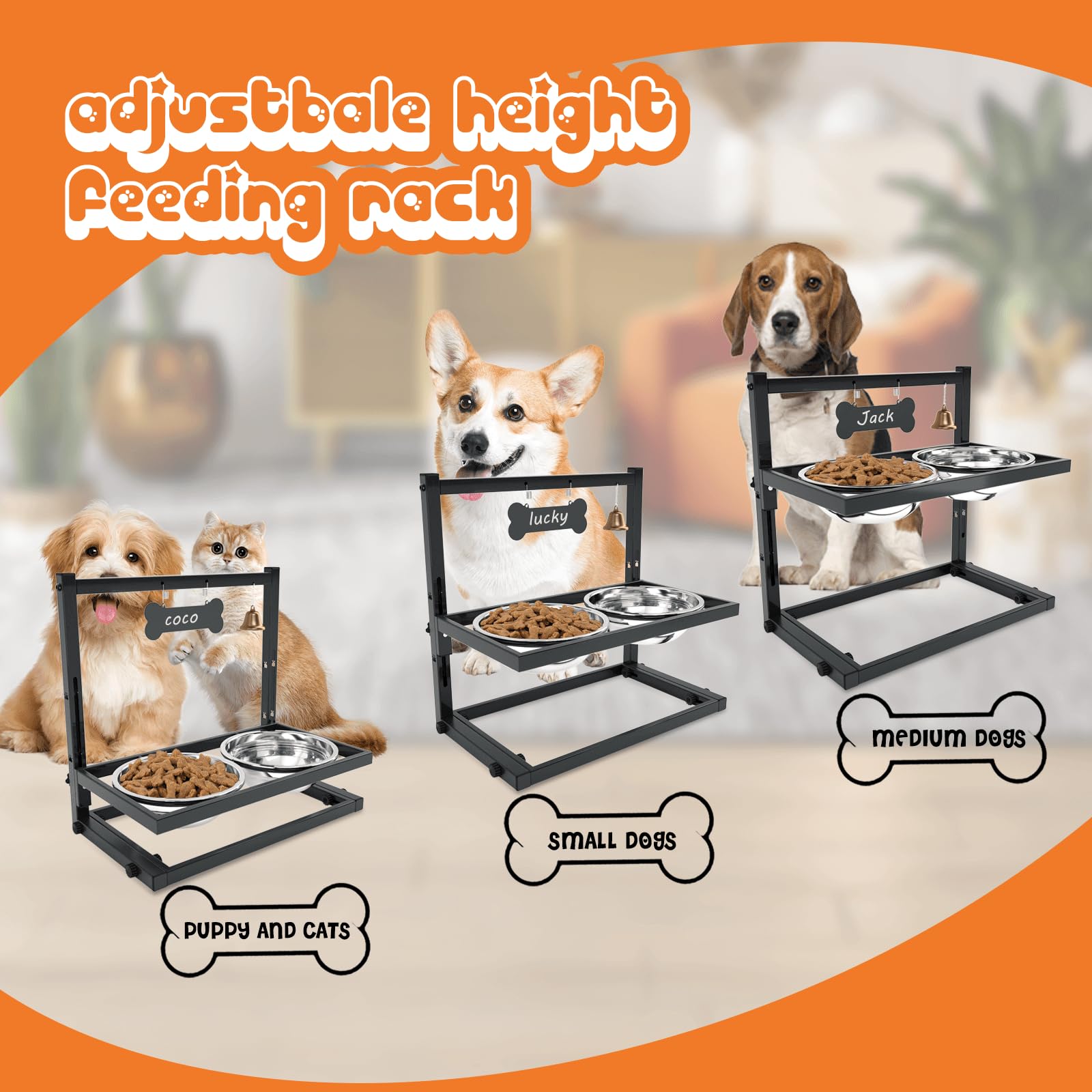 Adjustable Height Elevated Dog Bowls for Medium & Small Dogs - Stainless Steel Raised Pet Food Bowls with Stand - Perfect for Cats & Dogs Feeding Station - Ideal for Home, Kitchen or Pet Travel Accessories