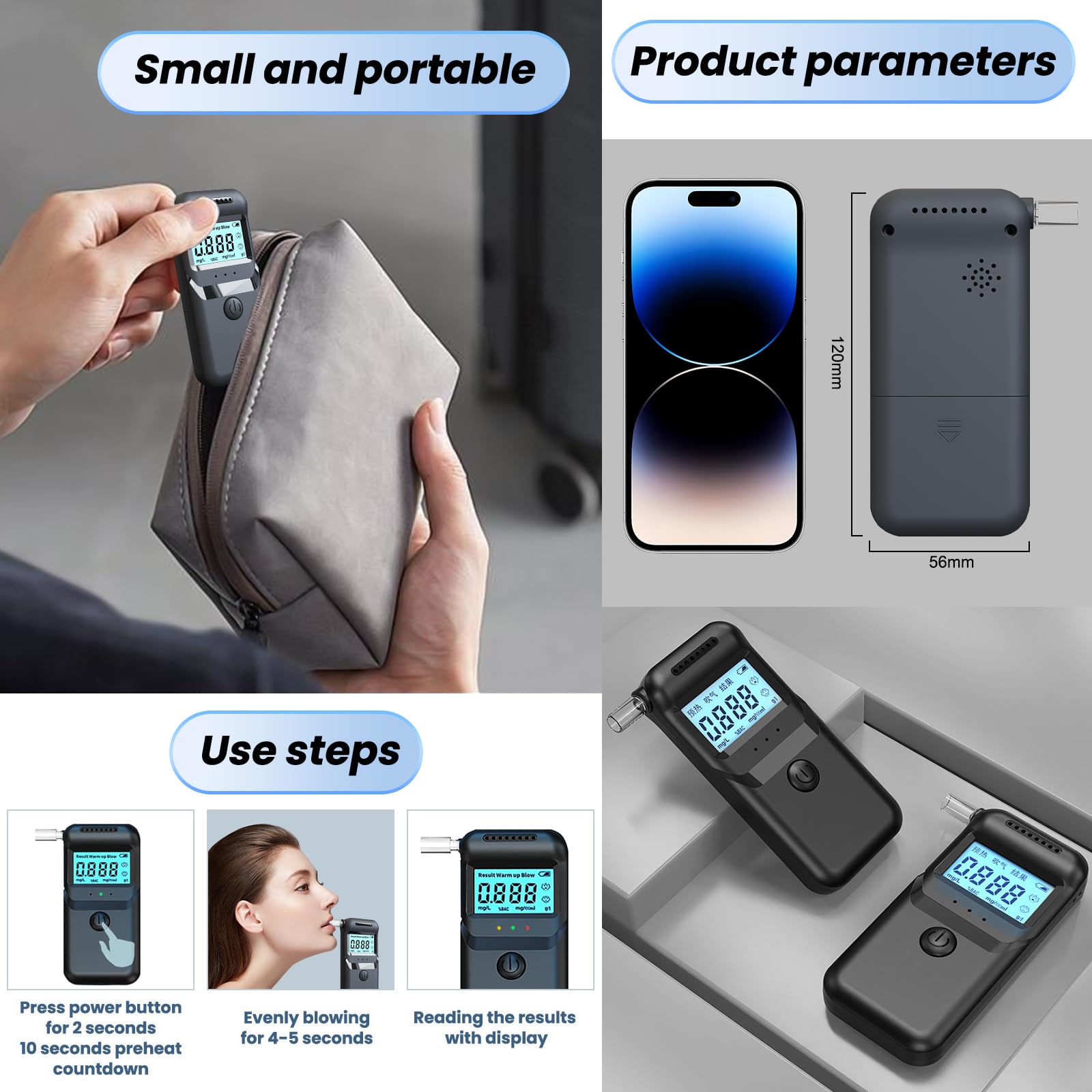 Professional-Grade Digital Breathalyzer for Alcohol - Accurate LCD Display Alcohol Tester for Personal & Workplace Use - Perfect for Bars, Parties, and Road Safety Checks