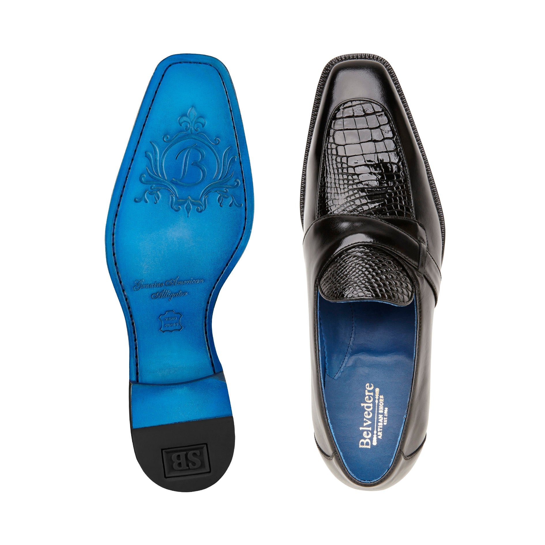 Belvedere Tornado Genuine American Alligator & Italian Calf Leather Dress Shoes for Men - Black R74 - Perfect for Business Meetings, Weddings & Formal Occasions