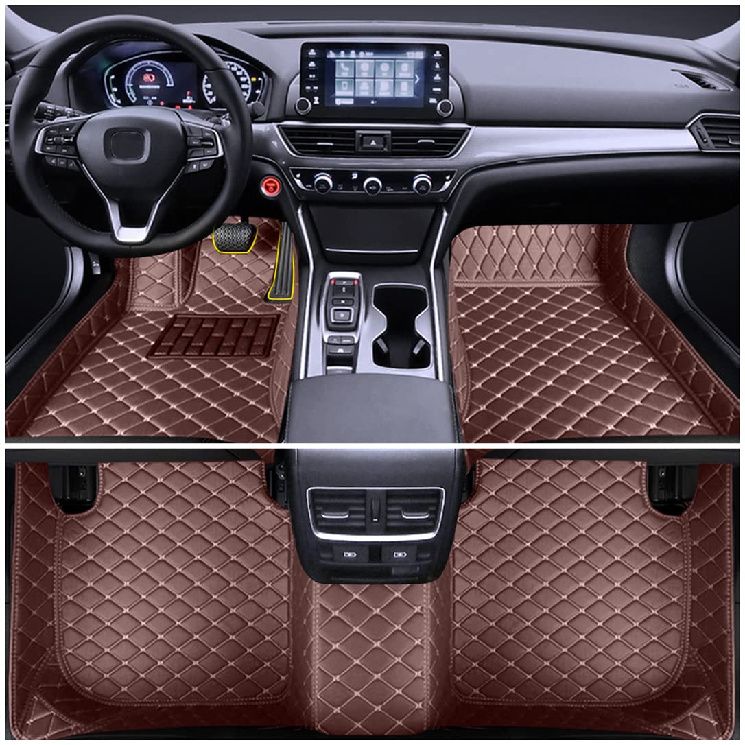 Premium Custom Fit Car Floor Mats for Ford Explorer 7-Seat 2016-2019 - Luxury Leather Waterproof & Anti-Slip Full Coverage Front & Rear Set (Coffee Brown) - Perfect for All-Weather Protection & Interior Style Enhancement
