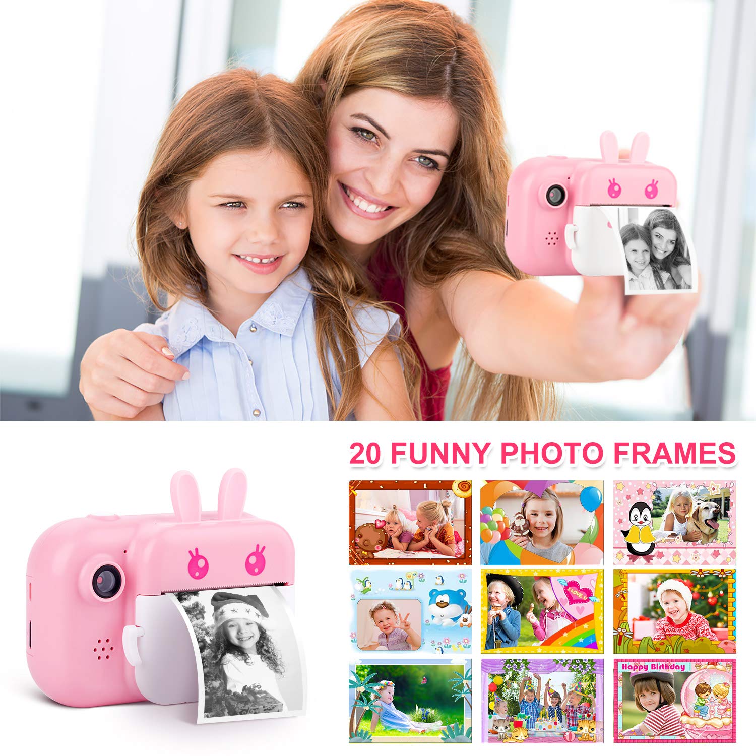 MINIBEAR Kids Instant Print Camera - Digital Camera for Toddlers & Girls with 10 Rolls of Refill Paper | Fun Birthday Gifts, Travel Photography, School Activities, Family Memories