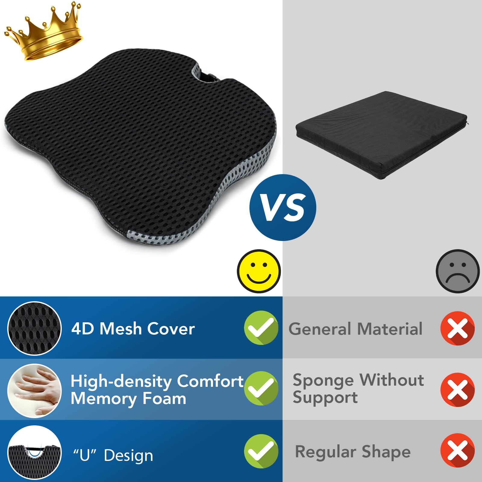 QUTOOL Memory Foam Car Seat Cushion - Breathable Wedge Booster Seat Pad for Long Drives & Road Trips - Comfort Support for Drivers & Passengers (Black) | Perfect for Commuting, Travel & Trucking