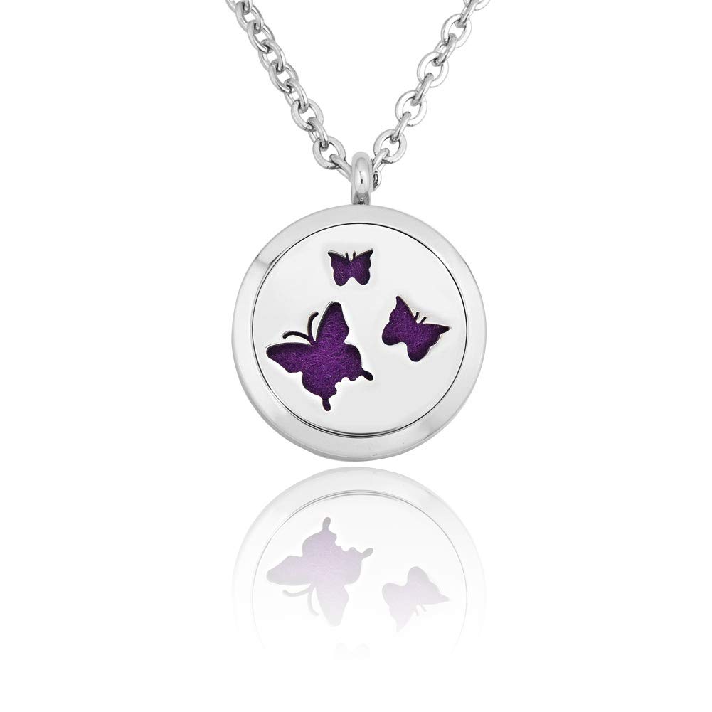 **Essential Oil Diffuser Necklace - Stainless Steel Aromatherapy Jewelry with 12 Refill Pads, Butterfly Perfume Pendant for Stress Relief & Relaxation - Perfect for Yoga, Meditation & Daily Wear**