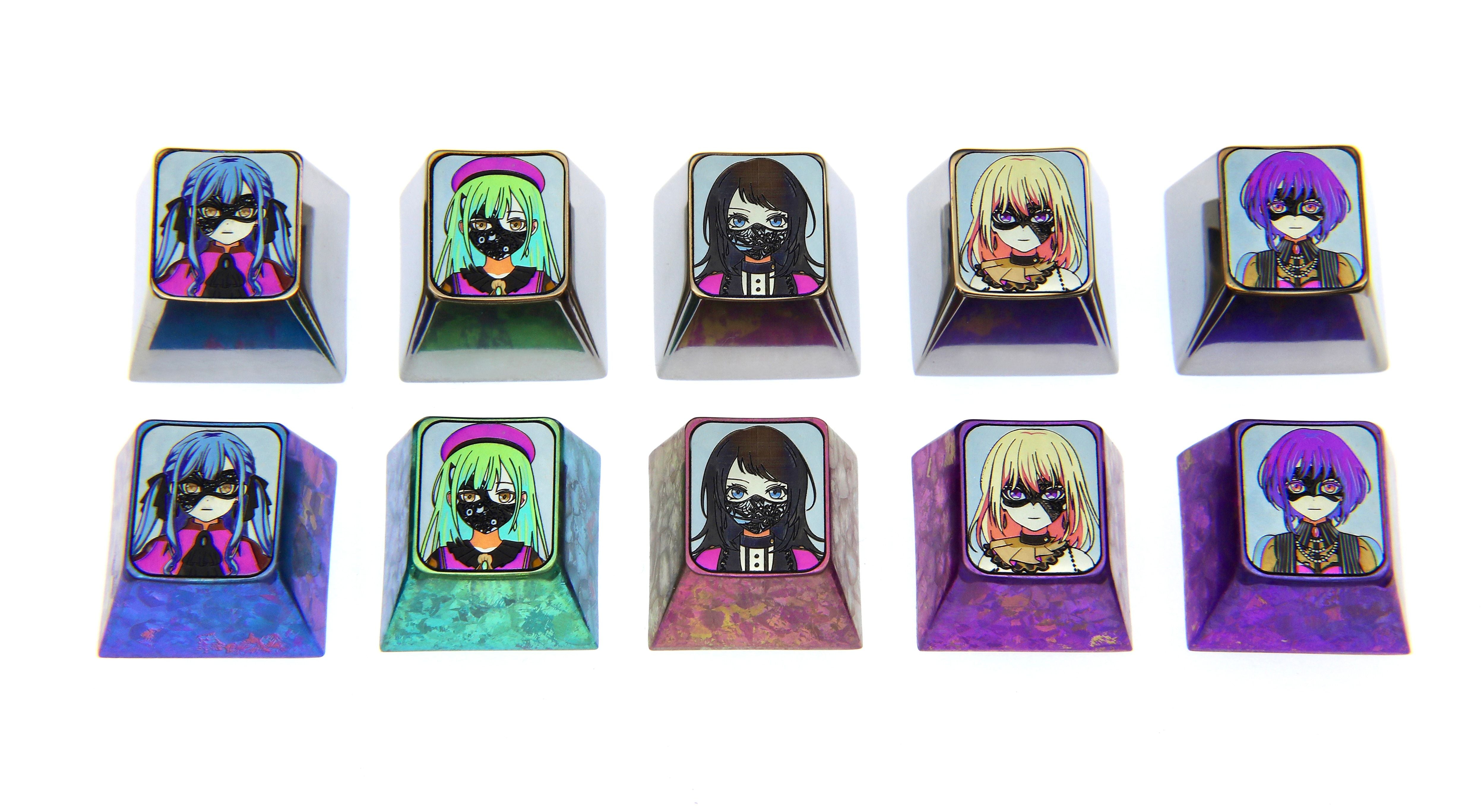 Premium 5-Piece Titanium Alloy Custom Keycap Set - 1U Metal Decorative Keycaps for Mechanical Keyboards, Anime, Gaming & Music Enthusiasts - Perfect for Customizing Your Keyboard Setup at Home or Office