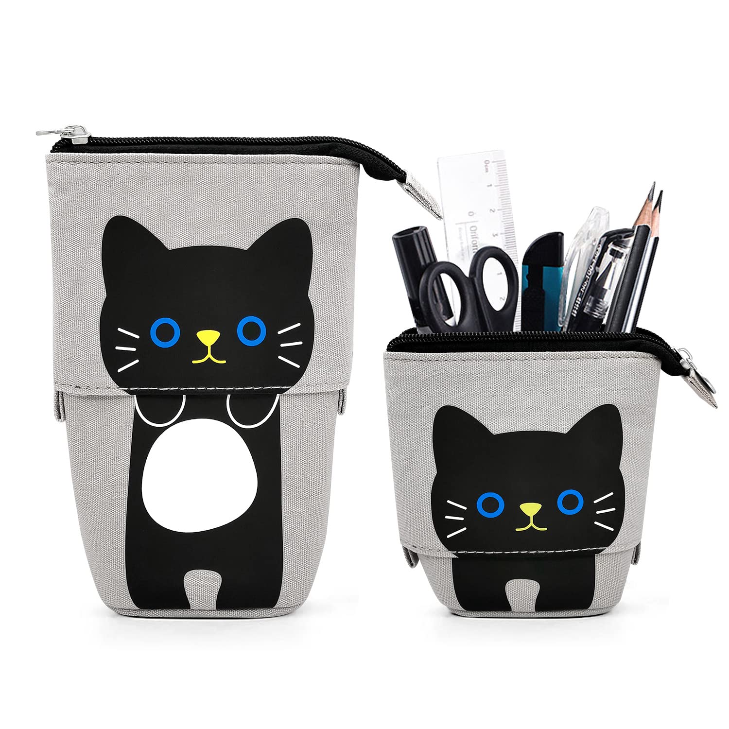 **Black Cat Standing Pencil Case for Kids & Teens - Pop-Up Cute Cartoon Pencil Box, Makeup Pouch, School & Office Organizer - Perfect for School Supplies, Cosmetics, Christmas Gifts (Kawaii Stationery)**    *(Use Cases: Ideal for students, artists, or makeup lovers to store pens, brushes, or small accessories at school, work, or travel.)*