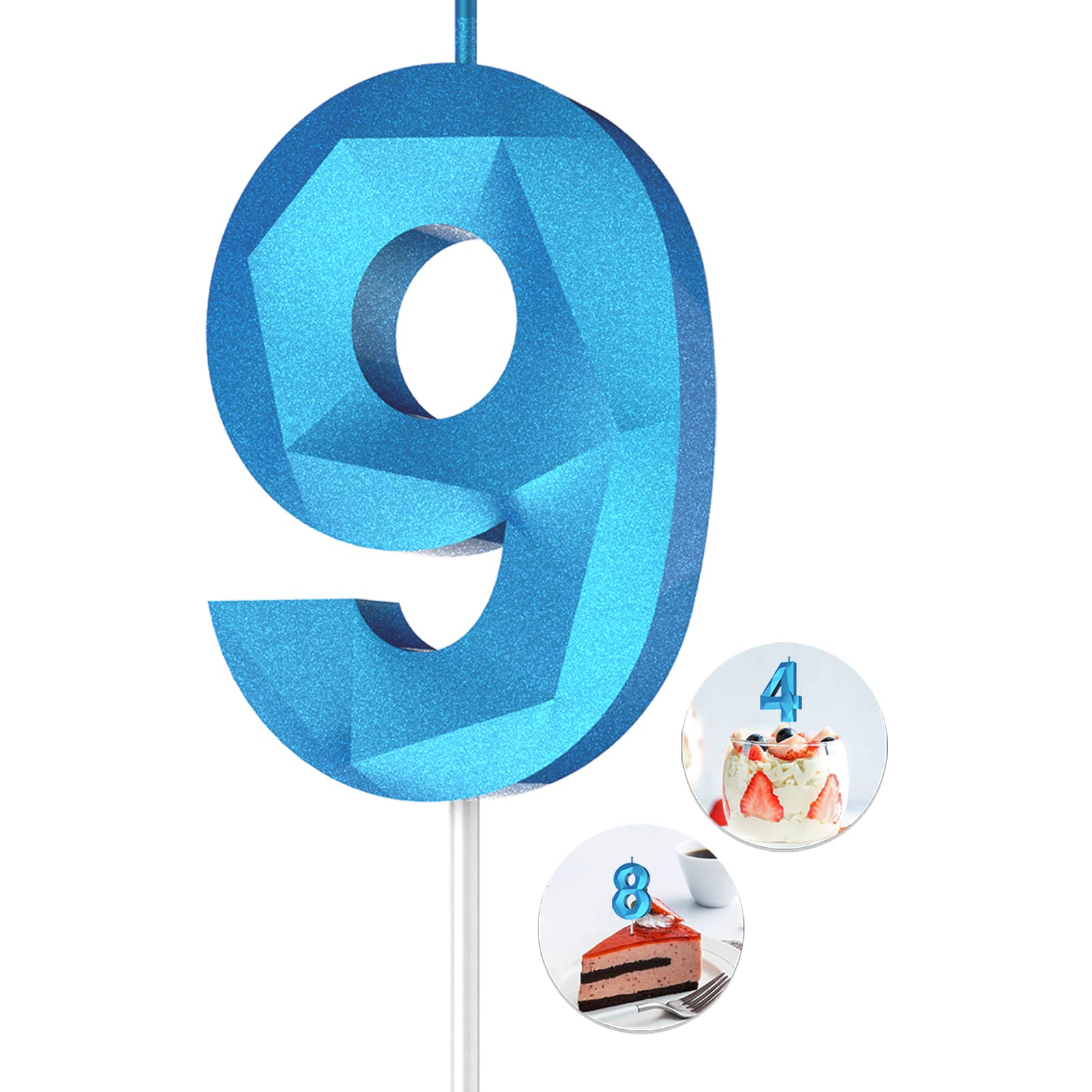 3D Diamond Shape Number 9 Birthday Candles (Blue) - Happy Birthday Cake Candles for Birthday Parties, Weddings, Reunions & Theme Decorations - Perfect for Cake Toppers, Anniversary Celebrations, and Special Occasions