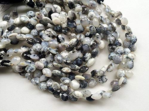 Dendrite Faceted Heart Beads - 10mm White & Black Gemstone Beads for Necklace Making (48 Pcs, 8 Inch Strand) - Perfect for DIY Jewelry, Beading Crafts, and Gift Making