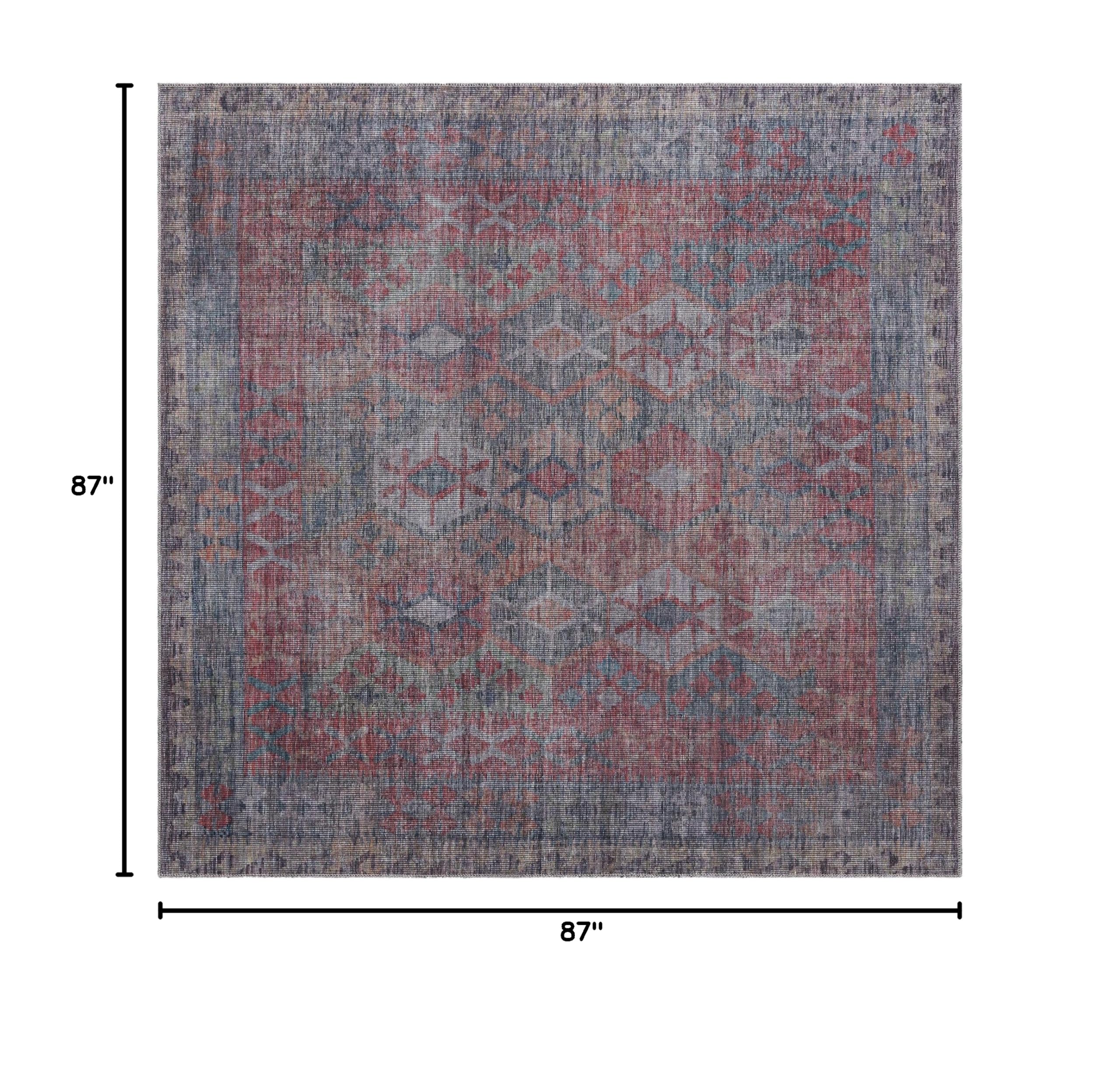 Sisu Collection Washable Rug – 7x7 Ft Blue Flatweave Indoor Outdoor Rug for Living Room, Kitchen, Entryway | Non-Slip, Pet Friendly, Easy Clean Home Decor