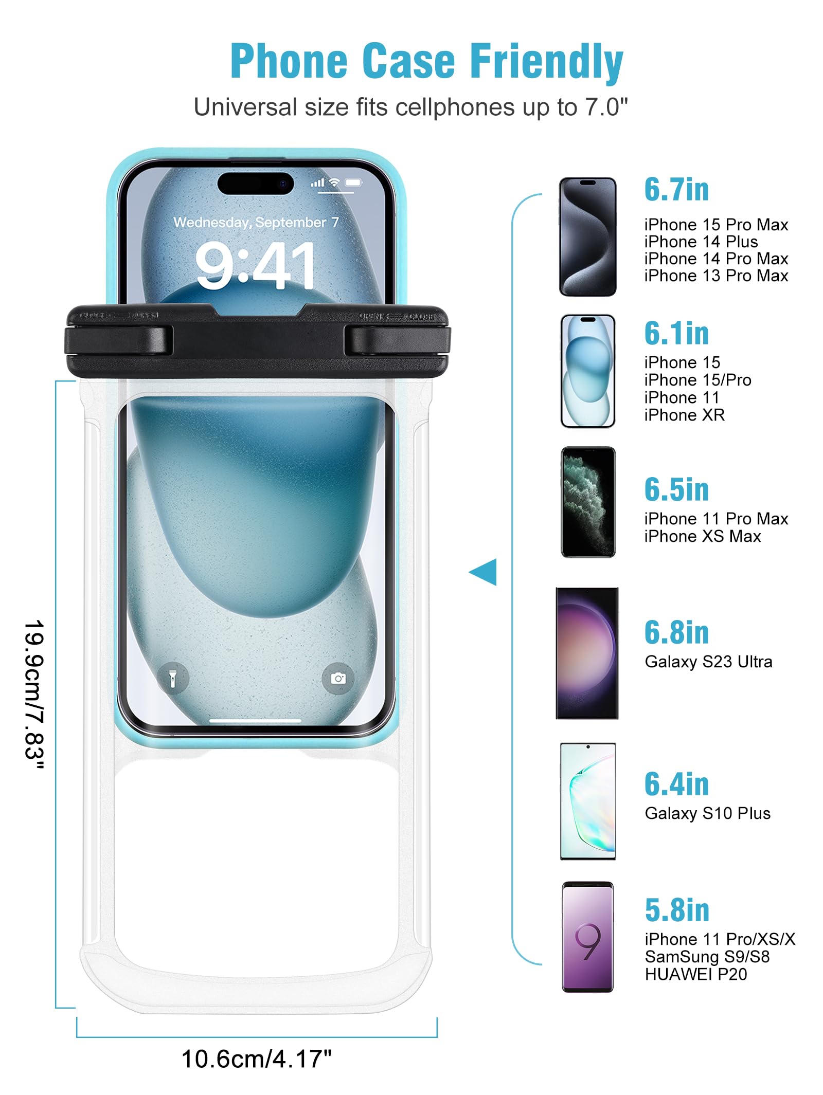 Waterproof Phone Pouch 2 Pack - IPX8 Underwater Dry Bag for iPhone 15 14 13 12 Pro Max XS & Samsung (Up to 7.0