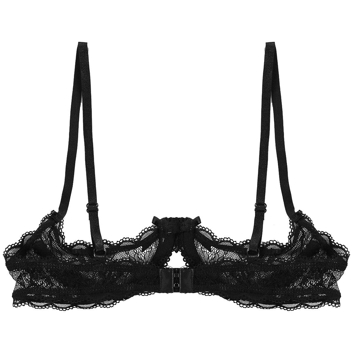Women's Mesh Sheer Lace Bralette - 1/4 Cup Push Up Underwire Shelf Bra Top for Everyday Wear & Layering