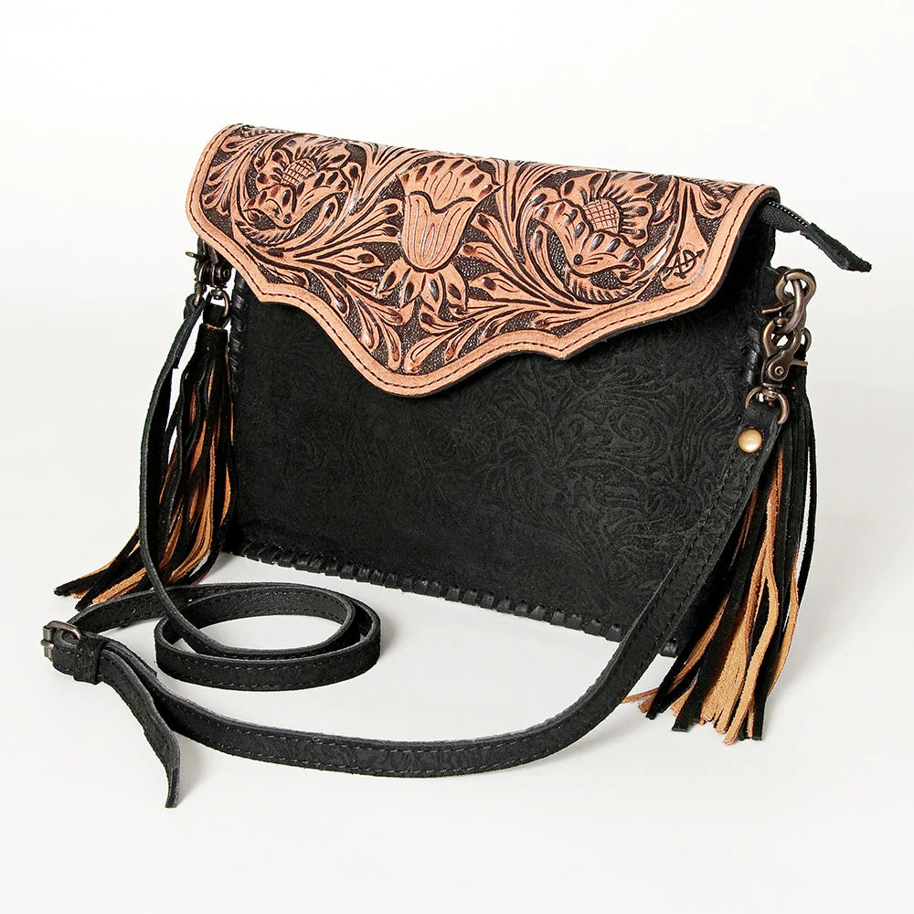 American Darling Black Tooled Leather Handbag - Stylish Crossbody Purse for Women, Fashionable Everyday Use & Travel Accessories