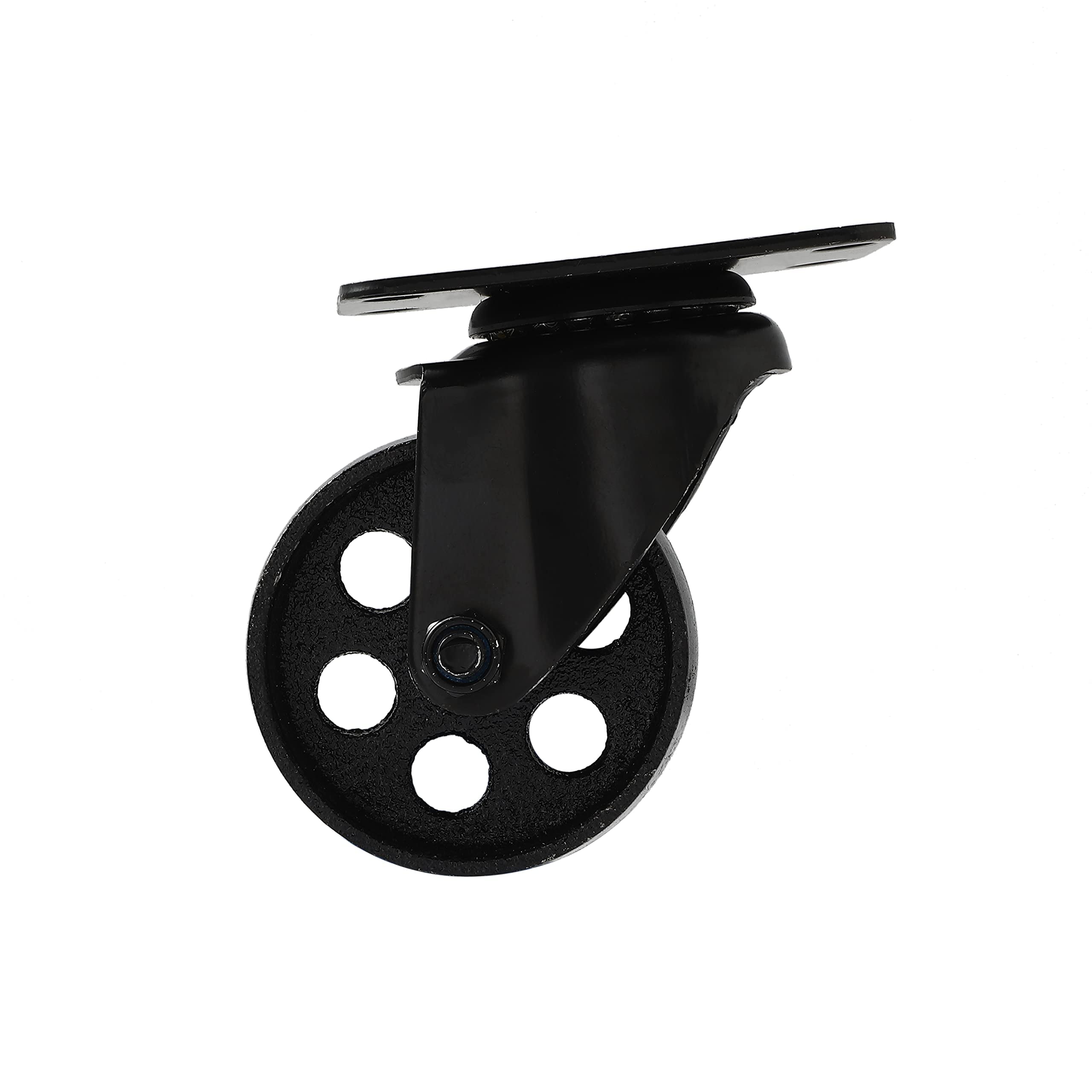 FactorDuty 12 Heavy Duty All Black Metal Swivel Plate Caster Wheels with Brake Lock - 3