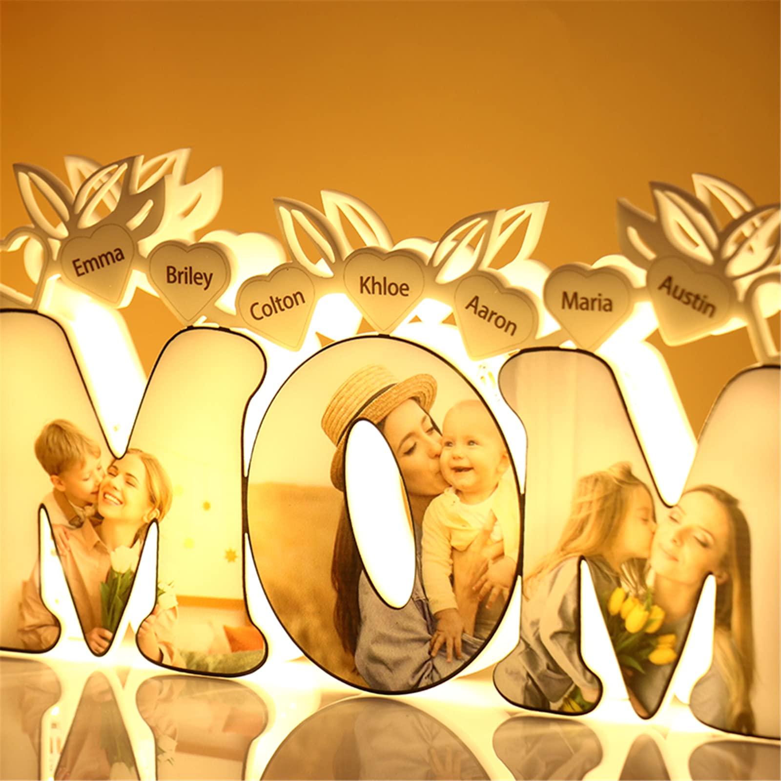 Custom Personalized Photo Night Light with Name - Acrylic Bedside Lamp for Mom, Mother's Day, Birthday Gift - Perfect for Bedroom Decor, Nursery, Romantic Ambiance (MOM)