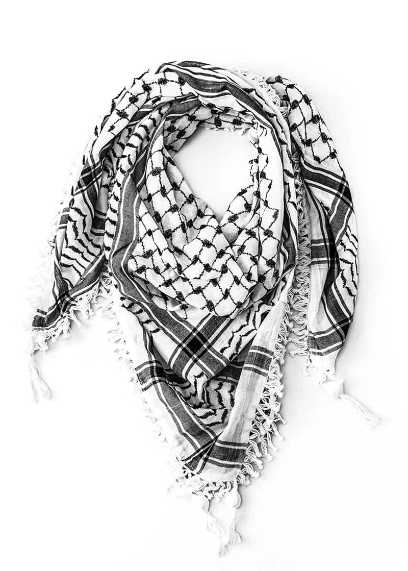 Authentic Nablus Kufiya Scarf - Traditional Palestinian Black & White Keffiyeh for Men & Women - Perfect for Travel, Cultural Events & Outdoor Protection