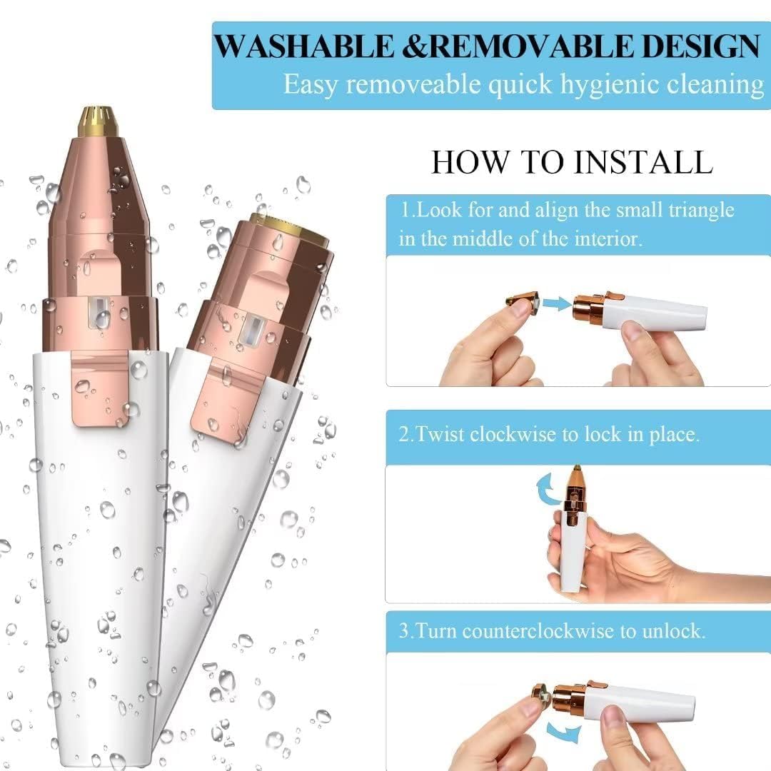 2-in-1 Rechargeable Eyebrow Trimmer & Facial Hair Remover for Women - Professional Hair Removal Machine with Replaceable Heads & LED Indicator - Perfect for Eyebrow Shaping, Upper Lip & Peach Fuzz Removal at Home or Travel