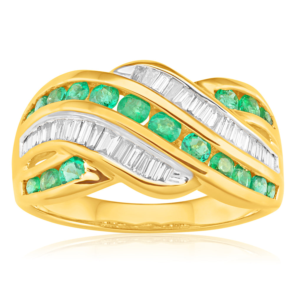 9ct Yellow Gold 0.73ct Natural Emerald and 0.30ct Diamond Ring - Elegant Birthstone Jewelry for Women, Perfect for Engagement, Anniversary & Special Occasions