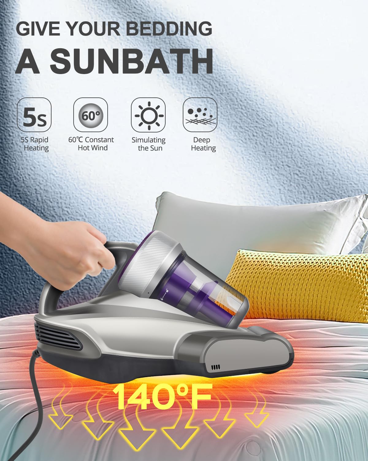 Jimmy Mattress Vacuum Cleaner with UV-C Light & 140°F Heat - 14KPa 480W Powerful Handheld Vacuum for Dust, Allergens & Pet Hair (JV35 Corded) - Perfect for Mattress Cleaning, Allergy Relief & Pet Hair Removal