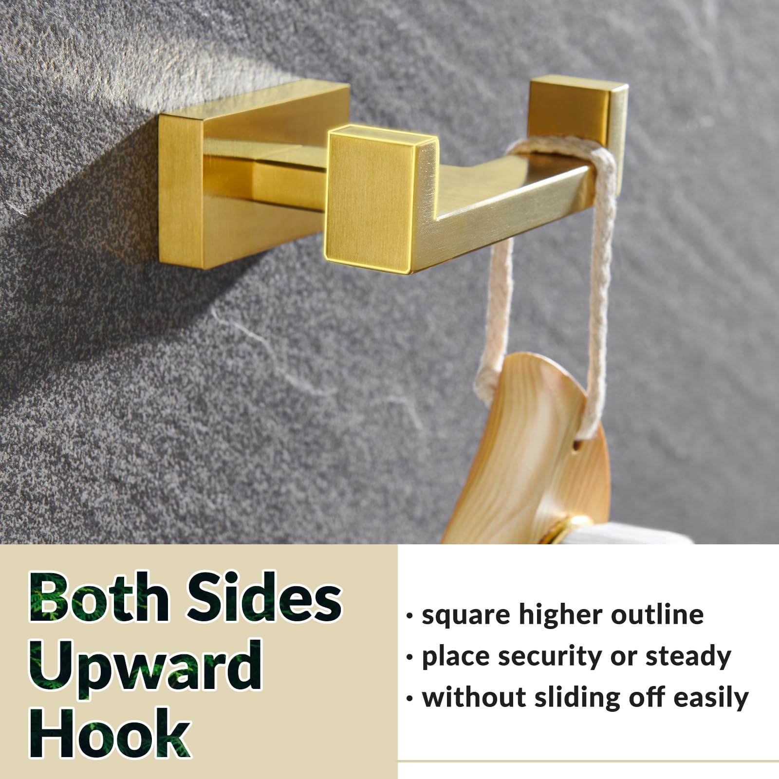 APLusee Brushed Gold Double Robe Hook - 304 Stainless Steel Bathroom Towel Holder & Wall Hanger for Kitchen, Toilet, Cabinet - Perfect for Hanging Robes, Towels and Clothes in Bathrooms & Kitchens