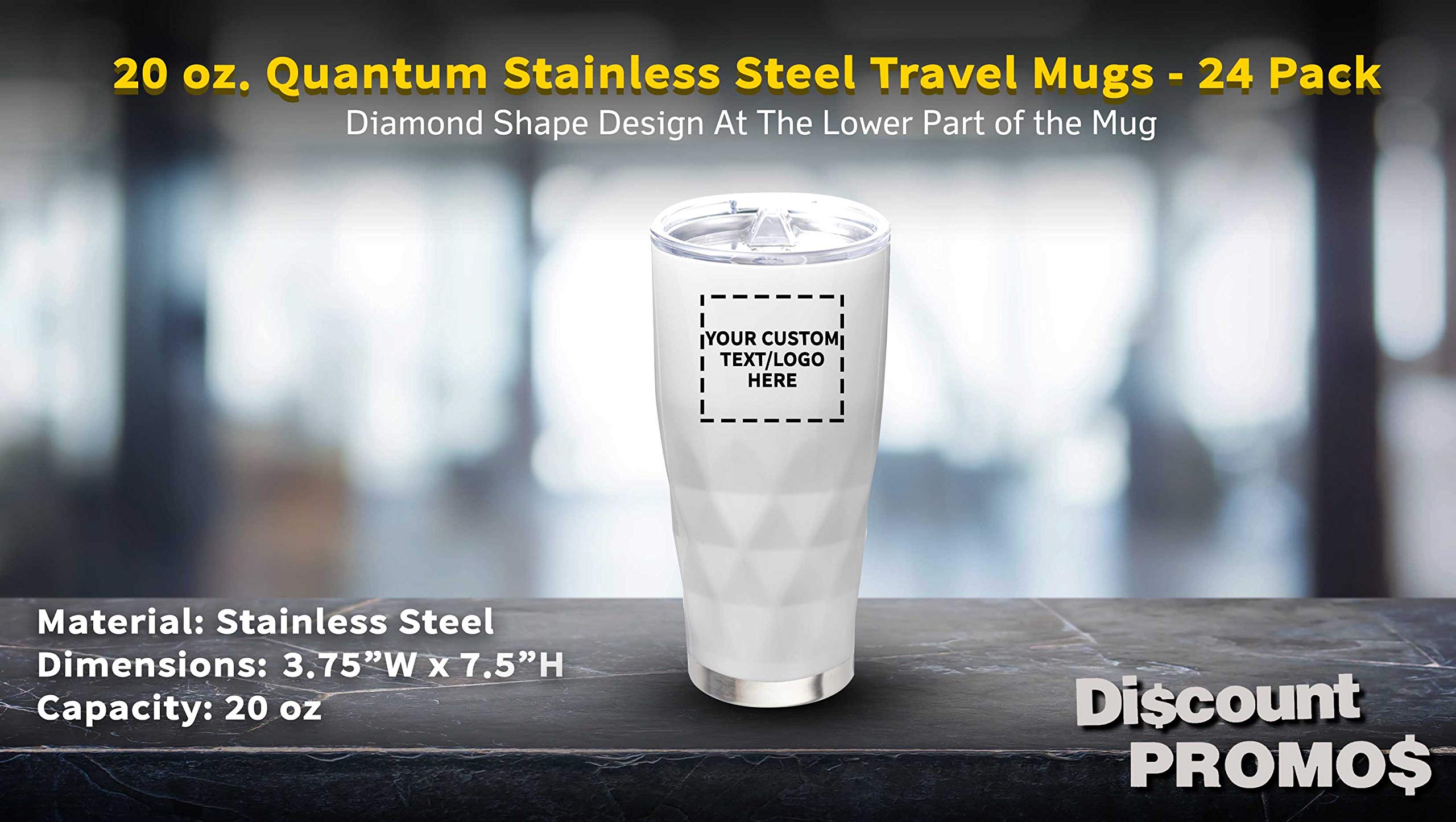Custom 20 oz. Quantum Stainless Steel Travel Mugs - 24 Pack with Personalized Text & Logo - White - Perfect for Corporate Gifts, Promotional Events & Office Use