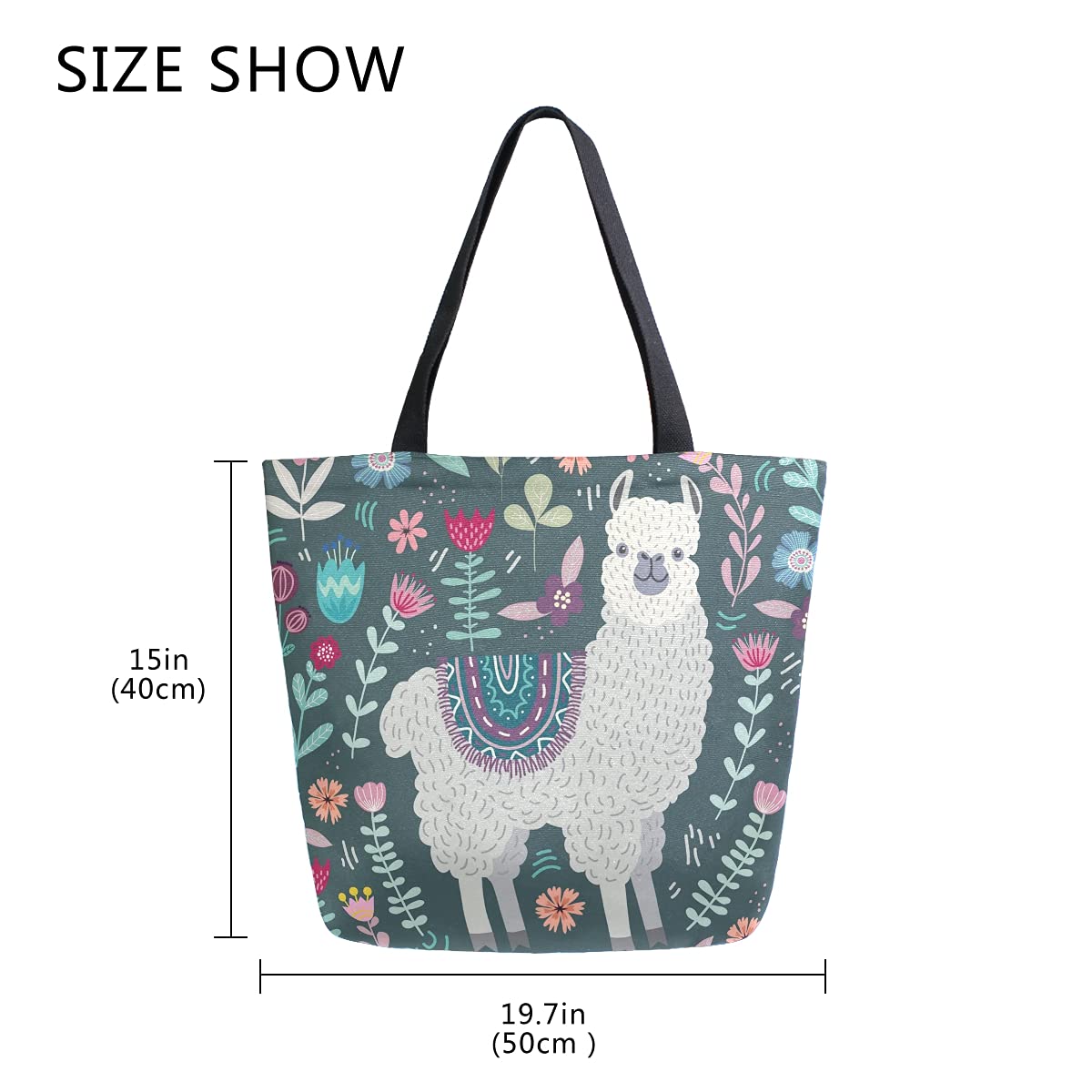 SUABO Large Llama Print Canvas Tote Bag for Women - Reusable Grocery Shopping Bag, Casual Shoulder Handbag for Outdoor, Beach, Travel & Daily Use