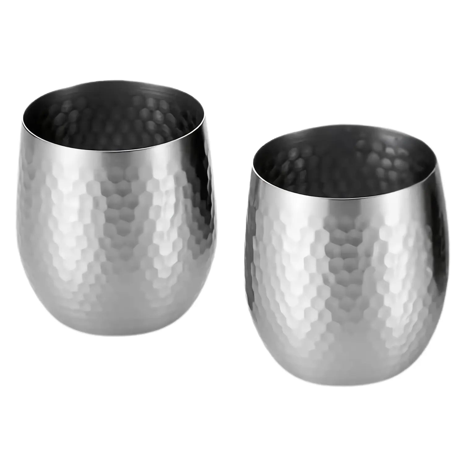 Asahi Premium Stainless Steel Rocks Glasses - Set of 2 Hammered Finish Whiskey Glasses for Bourbon, Scotch & Cocktails - Durable Barware for Home & Professional Use