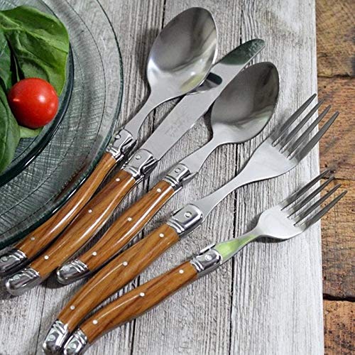 20-Piece Laguiole Stainless Steel Flatware Set with Wood Grain Handle - Elegant Cutlery for Fine Dining, Wedding Gifts & Home Entertaining