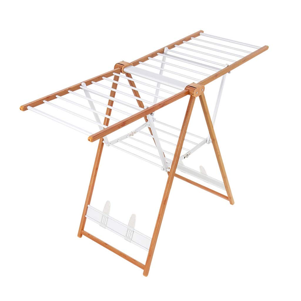 2-Tier Aluminum Wood Grain Folding Clothes Drying Rack for Indoor & Outdoor Use - Space Saving Laundry Airer with Sturdy Airfoil Design (White) - Perfect for Apartments, Dorms, and Small Spaces