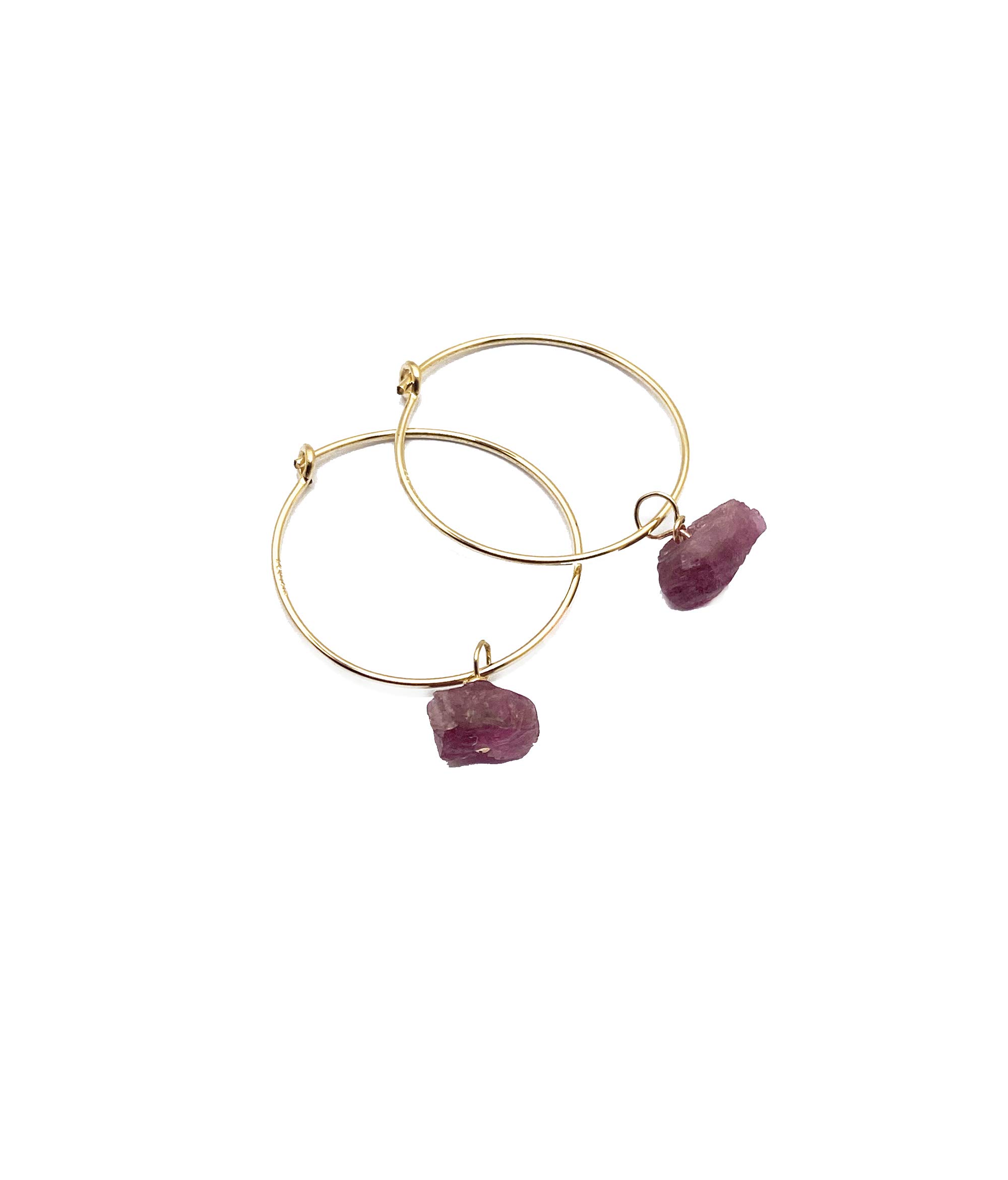 14K Gold Filled Pink Tourmaline Hoop Earrings - 20mm Boho Gemstone Earrings for Women, Dainty Raw Crystal Jewelry for Everyday Wear & Special Occasions