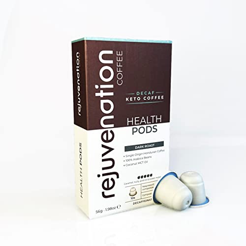 Rejuvenation Decaf Nespresso Compatible Keto Coffee Pods – Dark Roast 100% Arabica, Bulletproof, Ketogenic Friendly, Zero Sugar, 10 Pods – Perfect for Morning Energy and Evening Relaxation