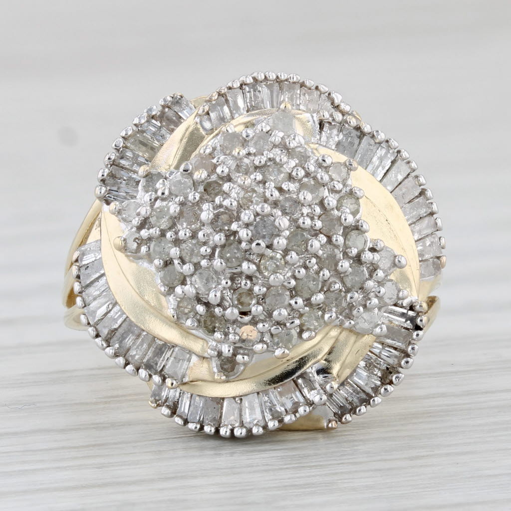 0.50ctw Diamond Cluster Swirl Ring 10k Yellow Gold Size 7 - Elegant Cocktail Ring for Women, Perfect for Parties, Weddings & Special Occasions