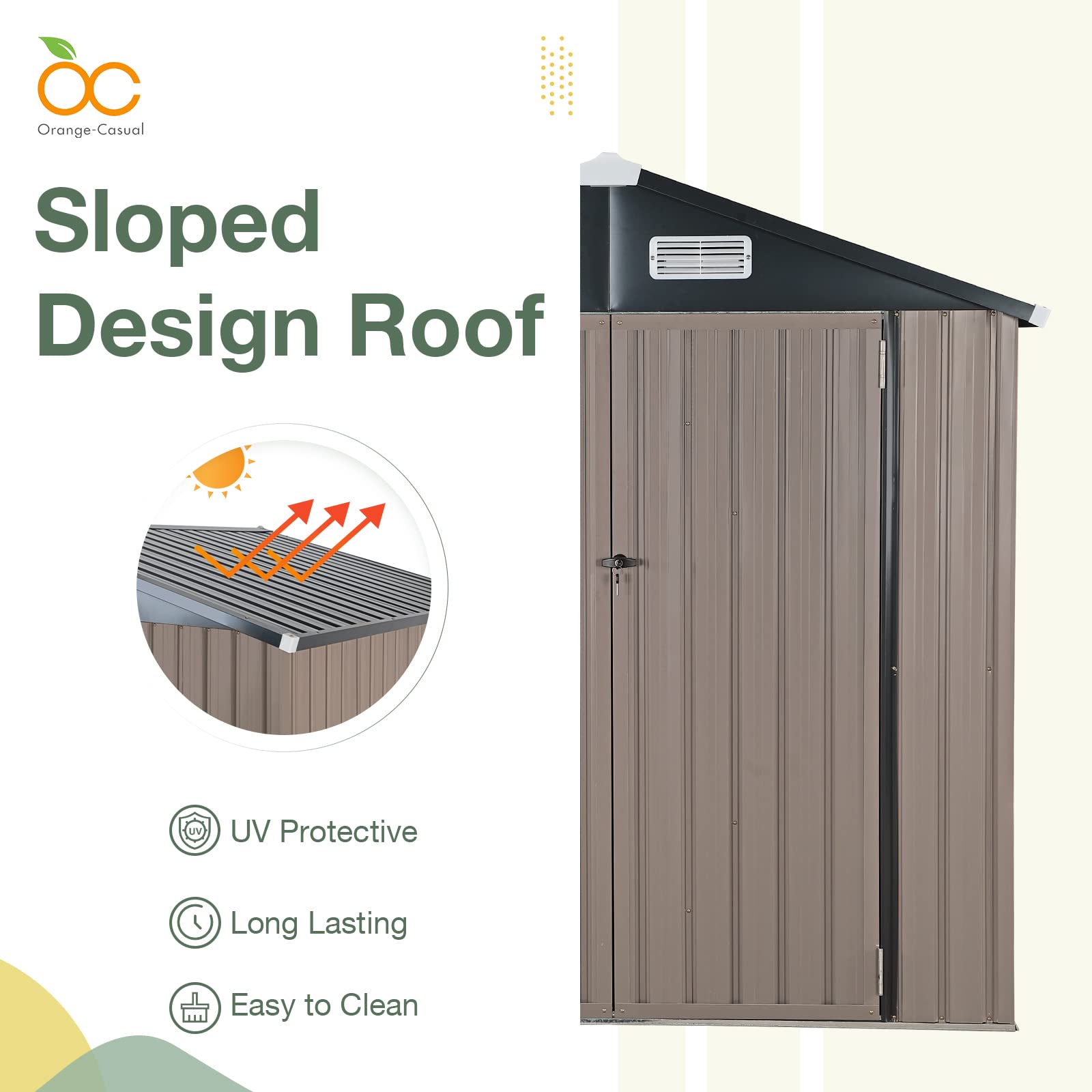 OC Orange-Casual 8x6 FT Outdoor Metal Storage Shed - Galvanized Steel Garden Tool Shed with Lockable Door for Backyard, Patio & Lawn (Brown) | Weatherproof Storage for Gardening Tools, Lawn Equipment & Outdoor Supplies