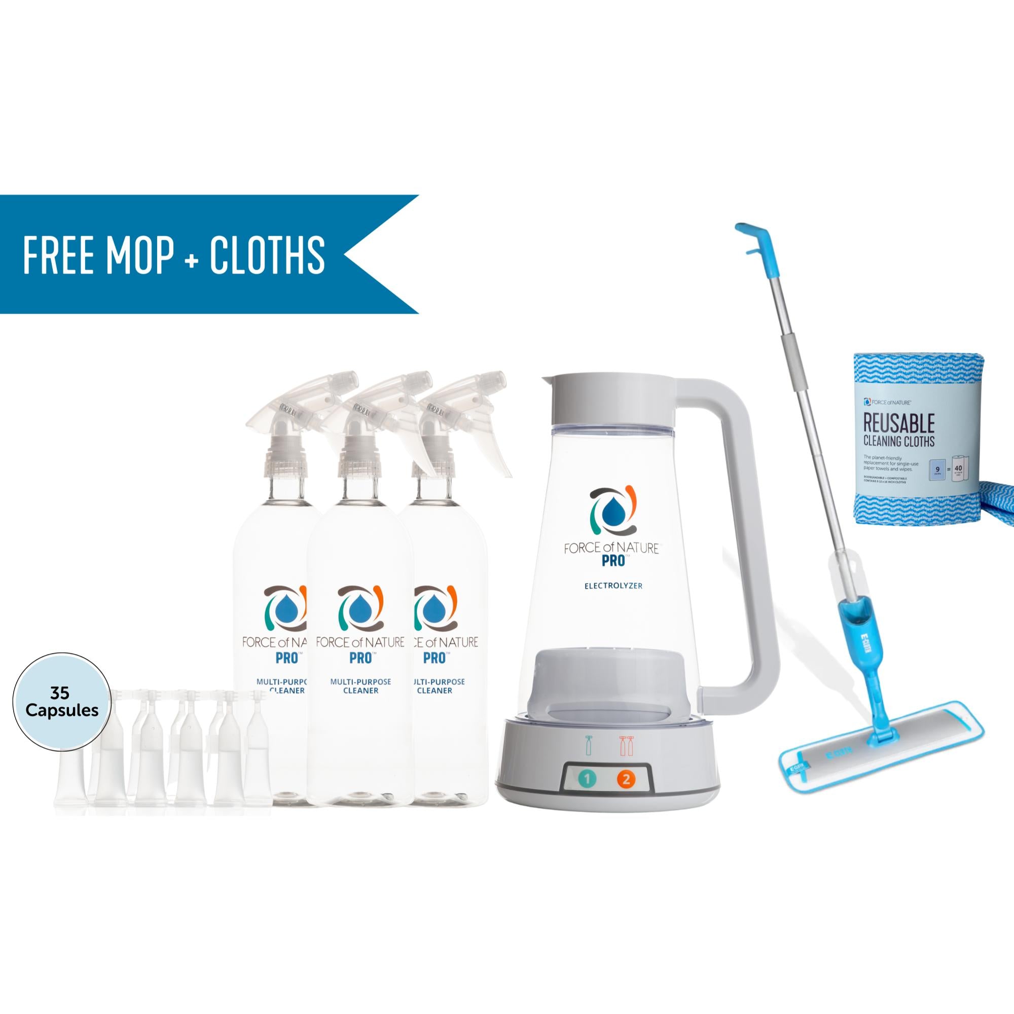 Force of Nature Pro Cleaning Starter Kit - Eco-Friendly, Non-Toxic Disinfectant for Home, Kitchen & Baby Items | Safe for Pets & Kids