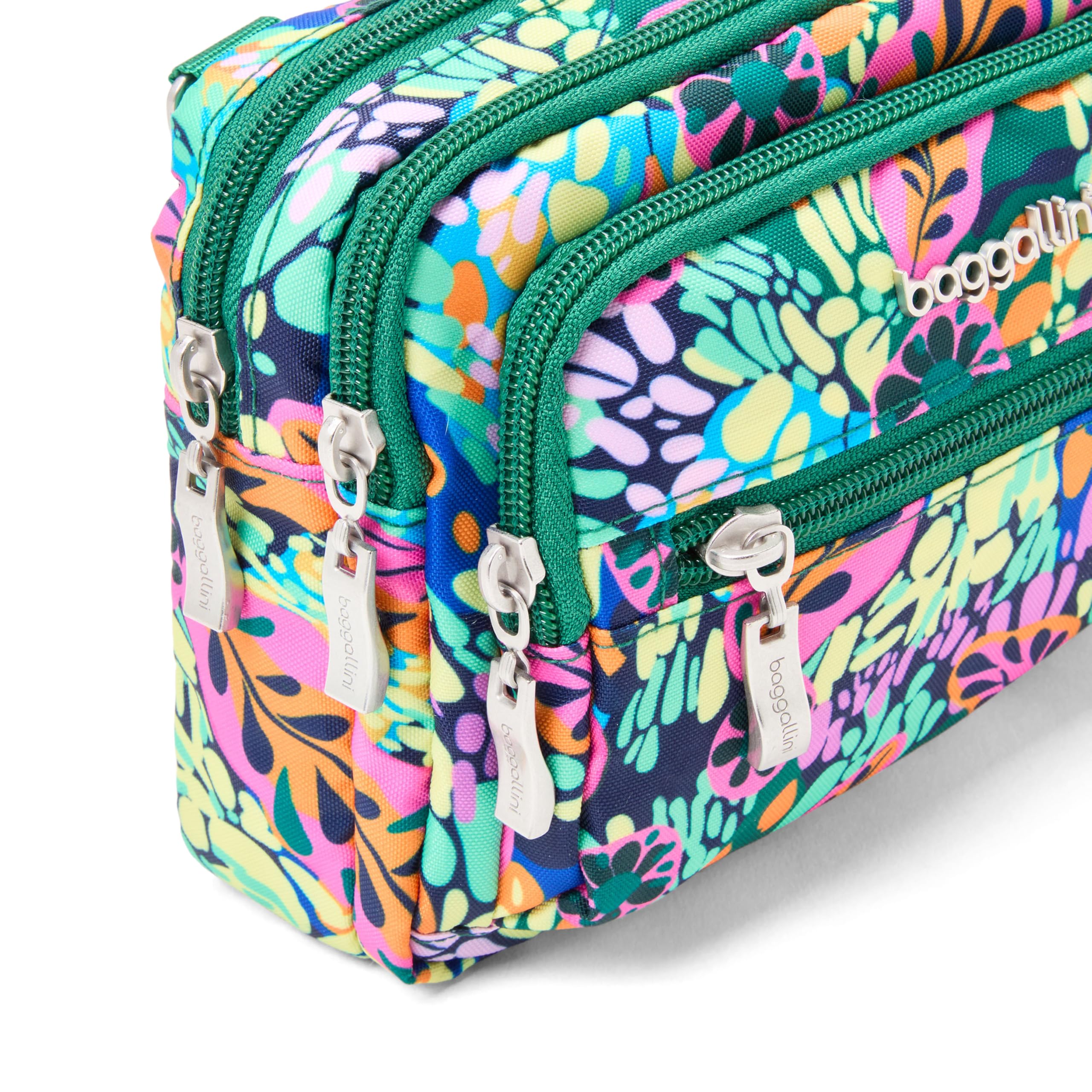 Baggallini Triple Zip Small Crossbody Bag for Women - 8x6 inch Lightweight Water-resistant Convertible Fanny Pack Belt Bag - Perfect for Travel, Shopping & Everyday Use
