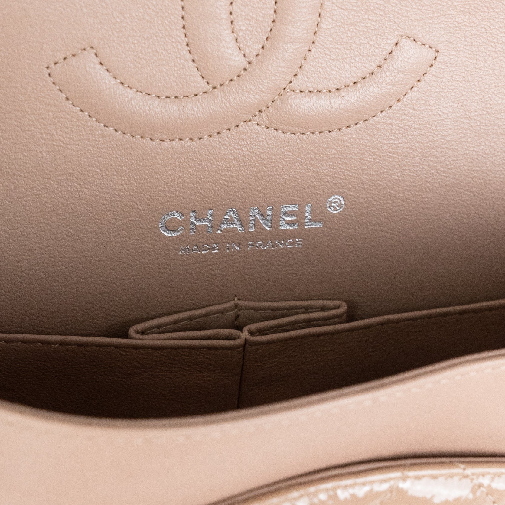 Chanel Patent Leather Medium Classic Flap Bag in Beige | Luxury Designer Handbag for Women | Perfect for Work, Evening Events & Special Occasions
