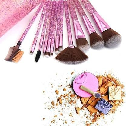 Premium 12-Piece VNZ Makeup Brush Set with Transparent Handle - Foundation, Powder & Blending Brushes (Shiny Purple) - Perfect for Professional Makeup Artists & Beauty Enthusiasts