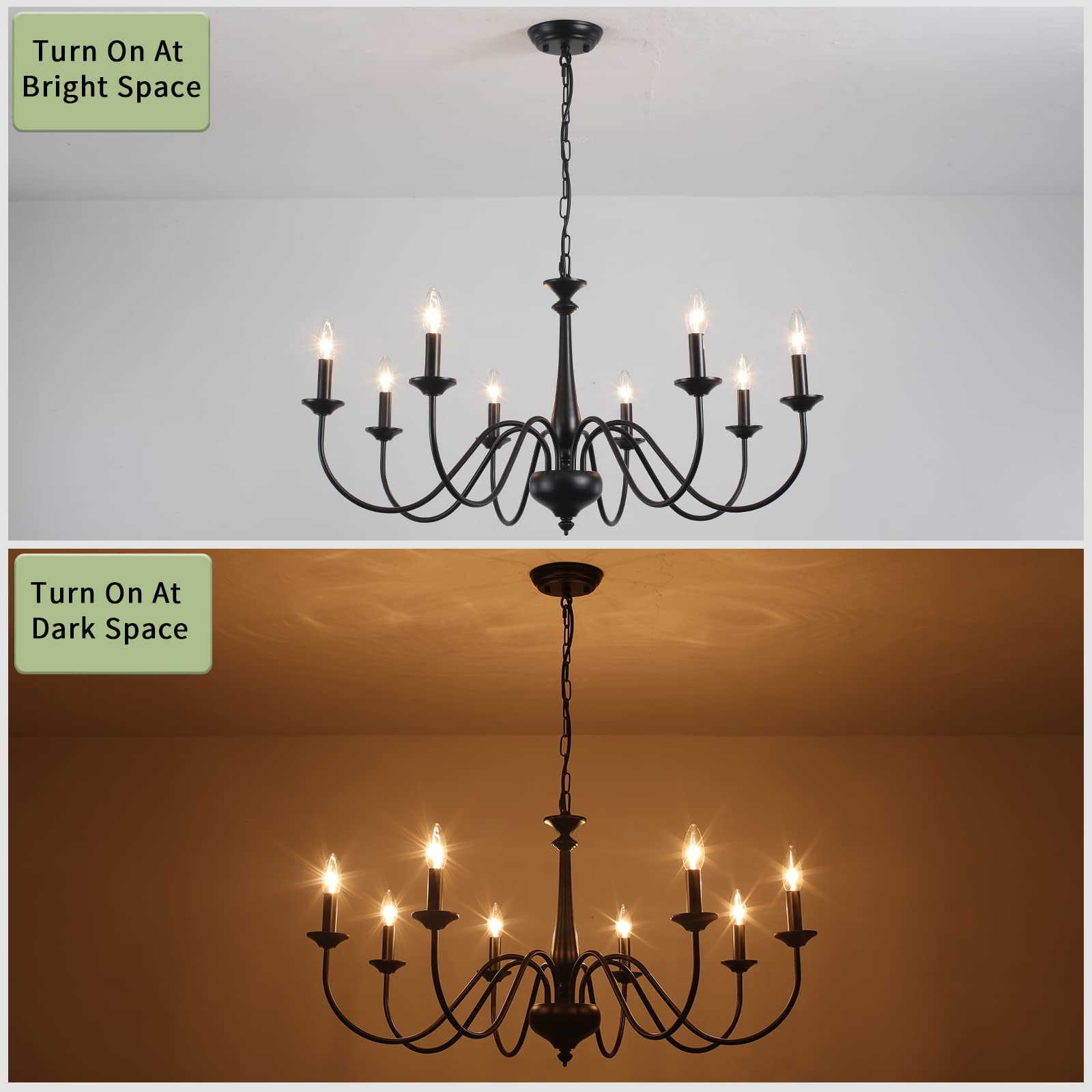 8-Light Black Farmhouse Chandelier - Rustic Ceiling Light Fixture for Dining Room, Living Room, Bedroom & Entryway - Perfect for Home Decor, Wedding Venues and Cabin Lighting