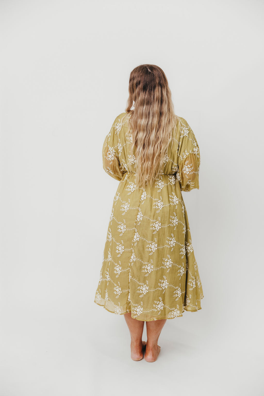 Rossi Women's Embroidery Long Sleeve Midi Dress - Floral Lace Boho Style Moss Green Dress for Fall/Winter, Perfect for Weddings, Parties & Office Wear