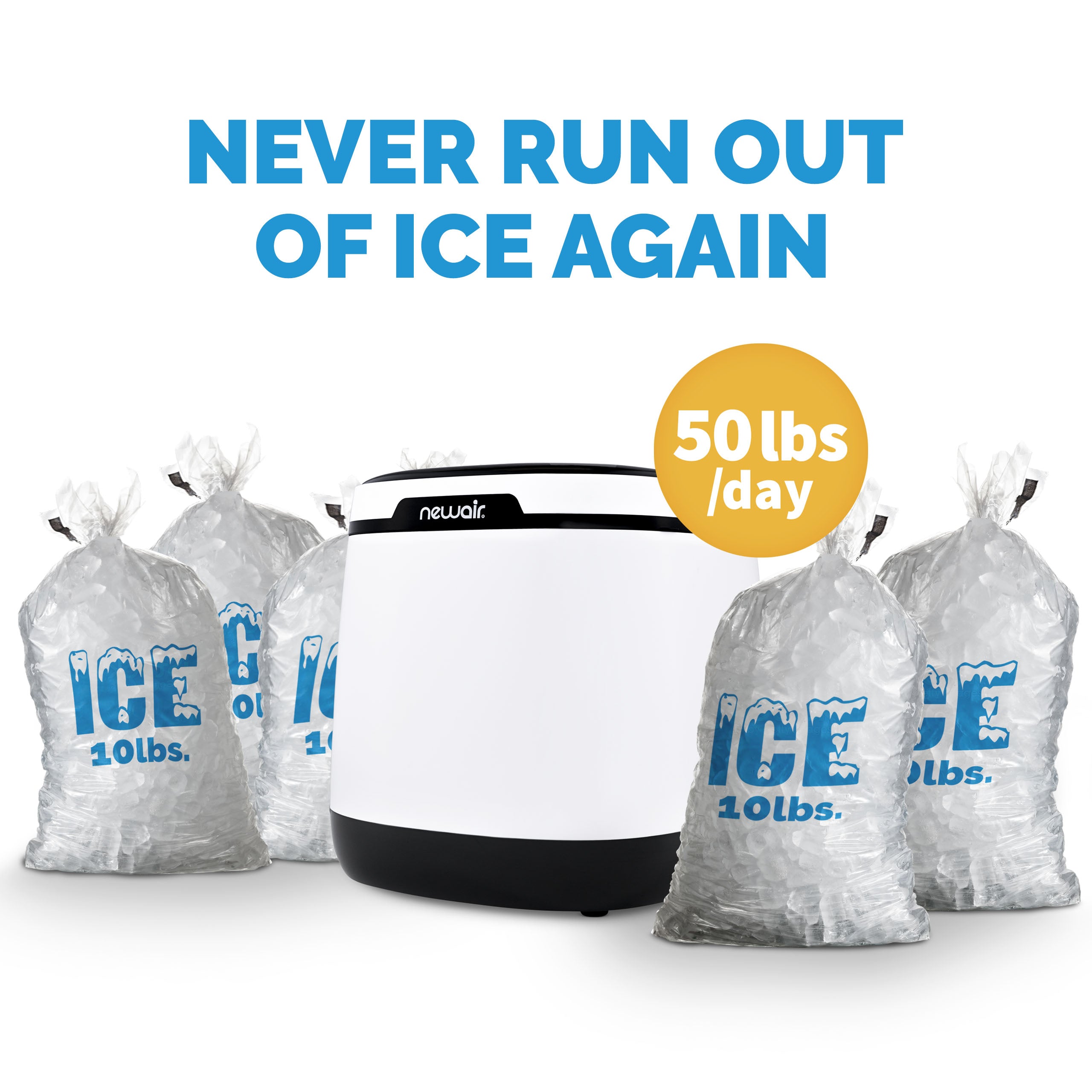 Newair® Countertop Ice Maker - 50 lbs/Day, Bullet Ice Machine, Compact & Portable for Home, Office, or RV - Perfect for Cocktails, Parties, and Outdoor Adventures (White)