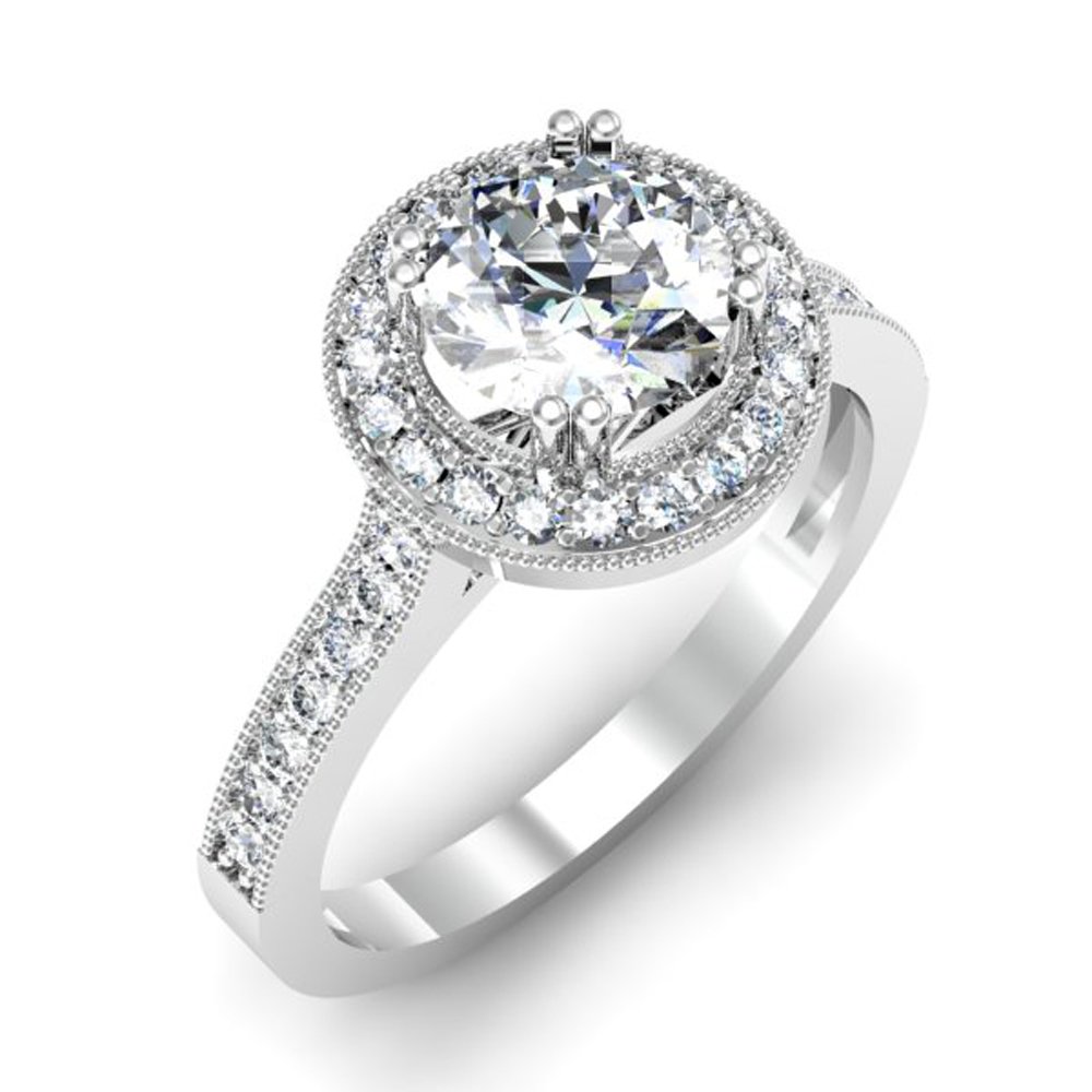 1.15 Carat 14K White Gold Round Diamond Halo Engagement Ring for Women - Dazzlingrock Bridal Collection, Solid White Gold, Perfect for Proposals, Anniversaries & Weddings