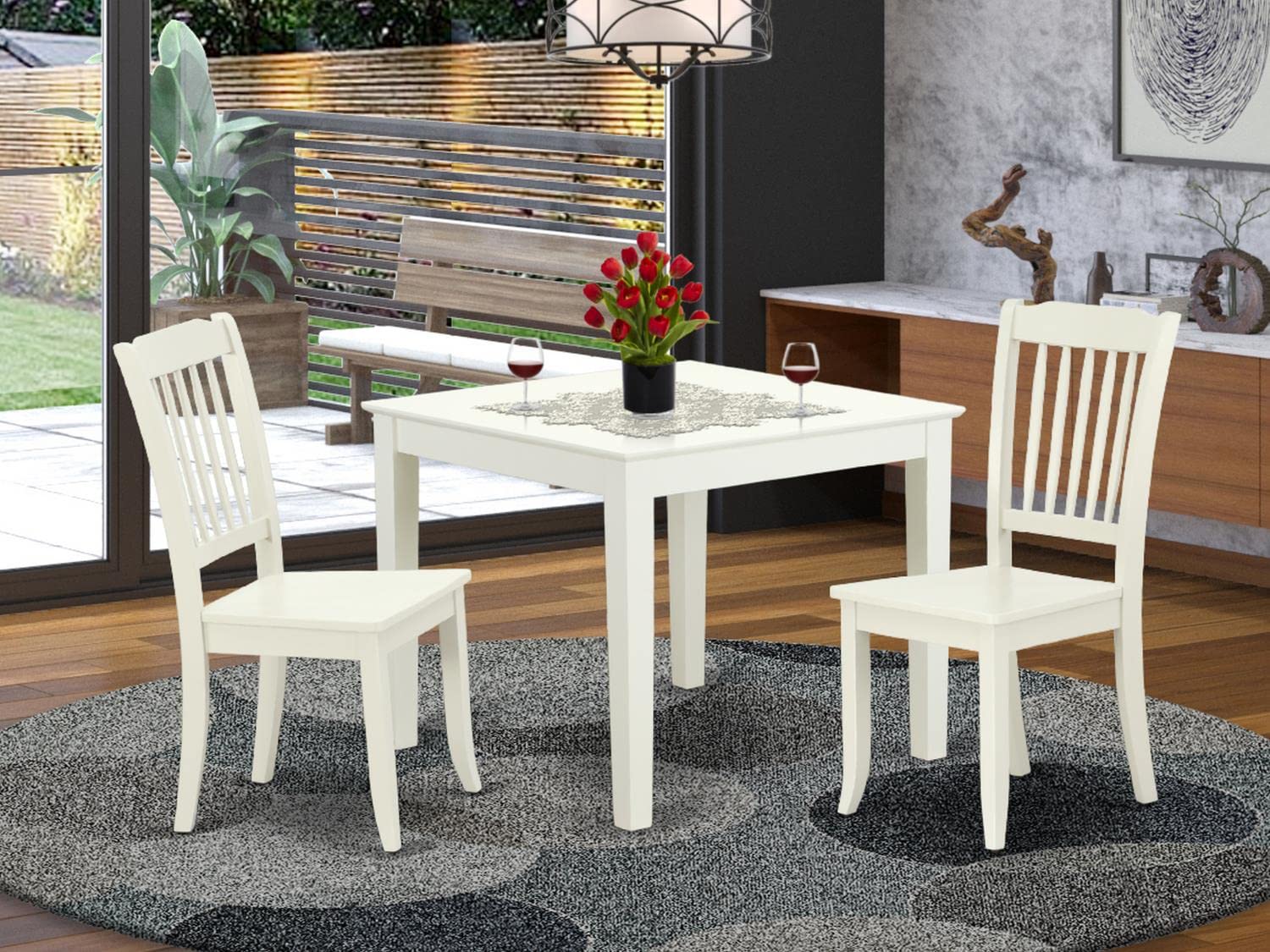 East West Furniture OXDA3-LWH-W 3-Piece White Linen Dining Set - 36x36 Inch Square Wood Table & 2 Chairs - Perfect for Small Kitchen, Breakfast Nook or Apartment Dining Area